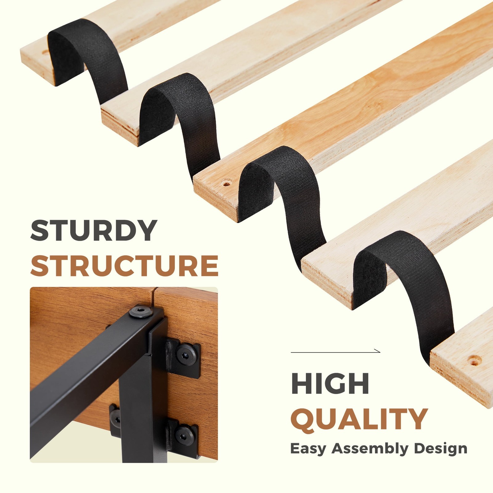 4 Sizes Solid Wood Bed Frame w/ Headboard Walnut Finish Wood Slat Support System