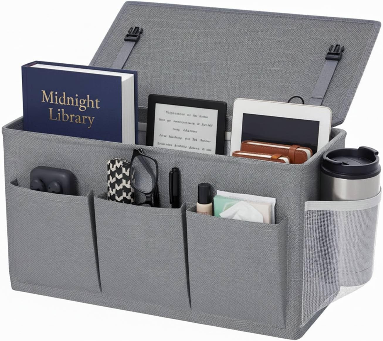 Bedside Caddy 6 Pockets Bottle Holder Dorm Hospital Bunk Bed Storage Gray