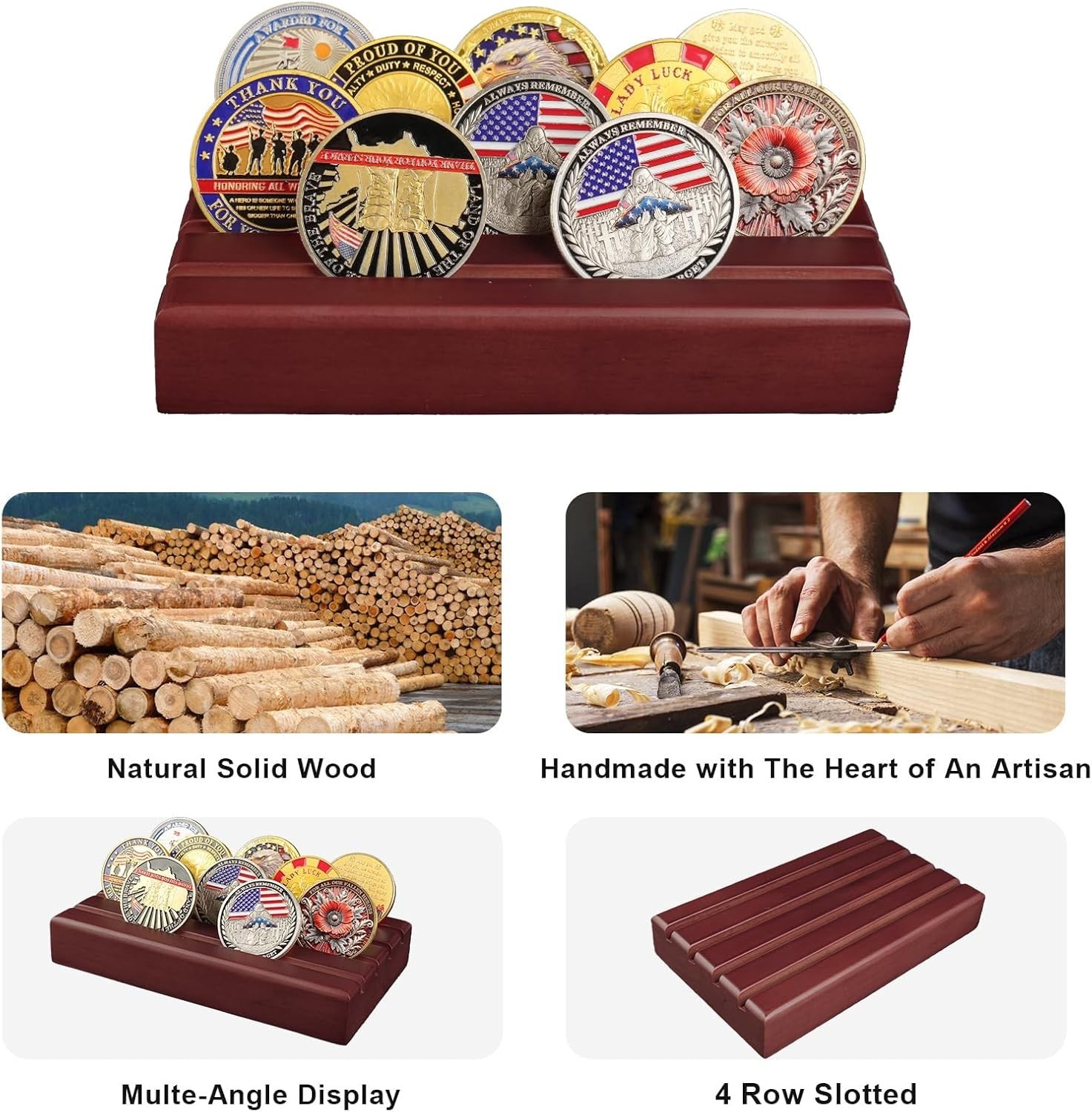 Small Military Challenge Coins Display Holder Solid Wood Challenge Coin Stand...