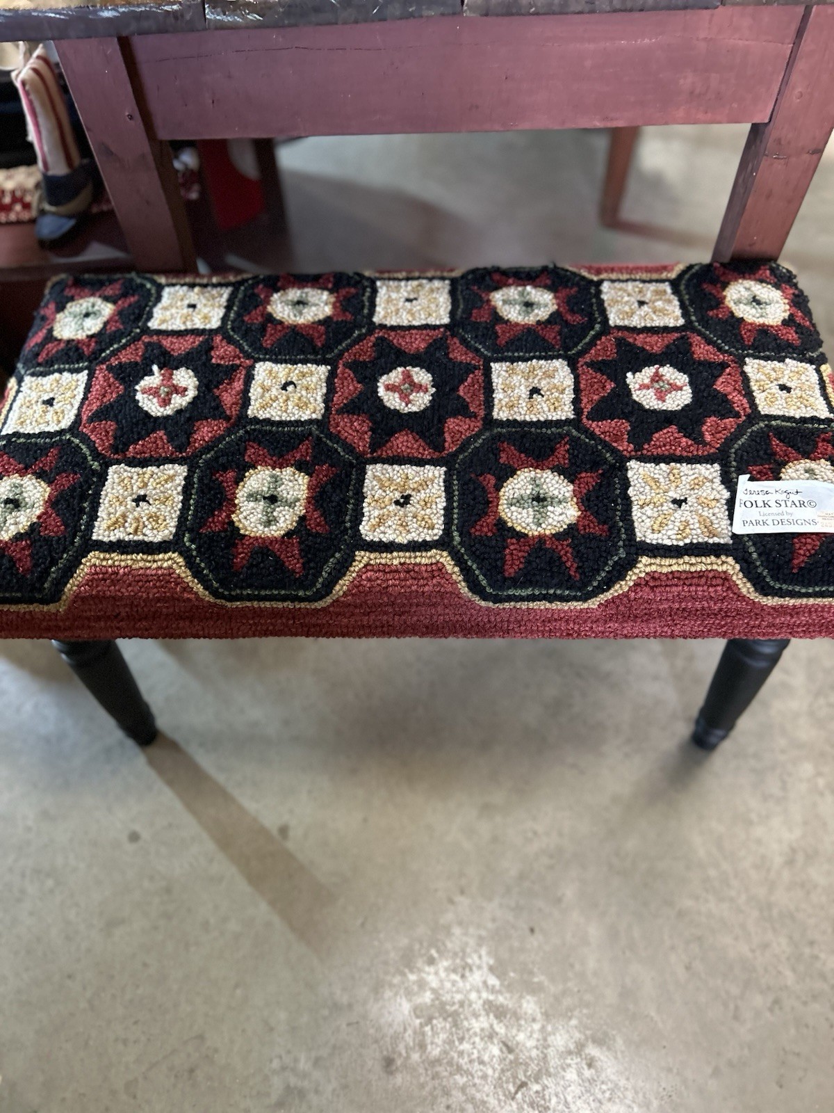 PRIMITIVE  COUNTRY HOOKED STAR DECORATIVE BENCH By PARK DESIGNS Folk Art