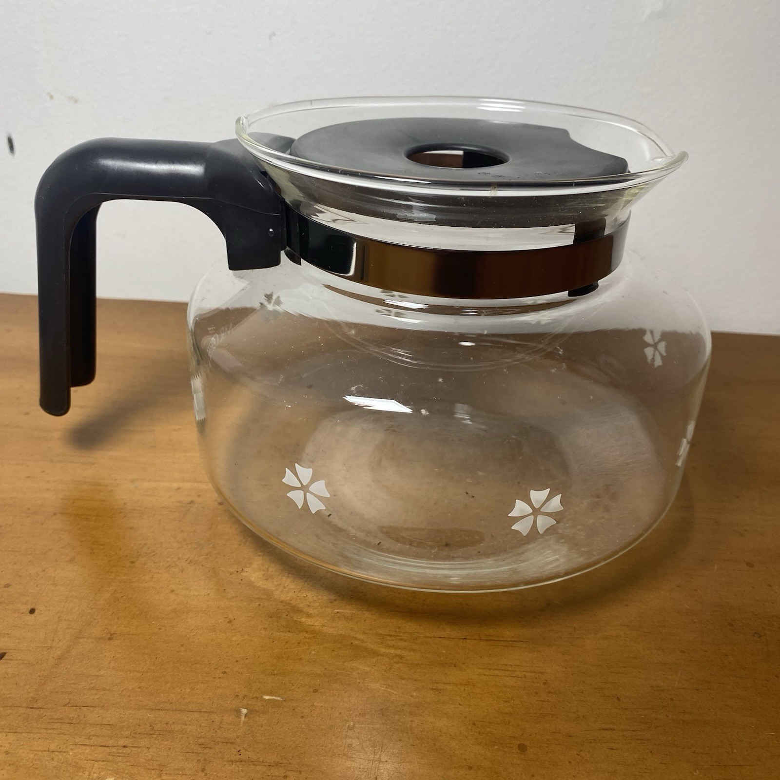 Mr Coffee Replacement 8-10 Cup Glass Carafe Pot Flowers Brown Handle Lid Vintage