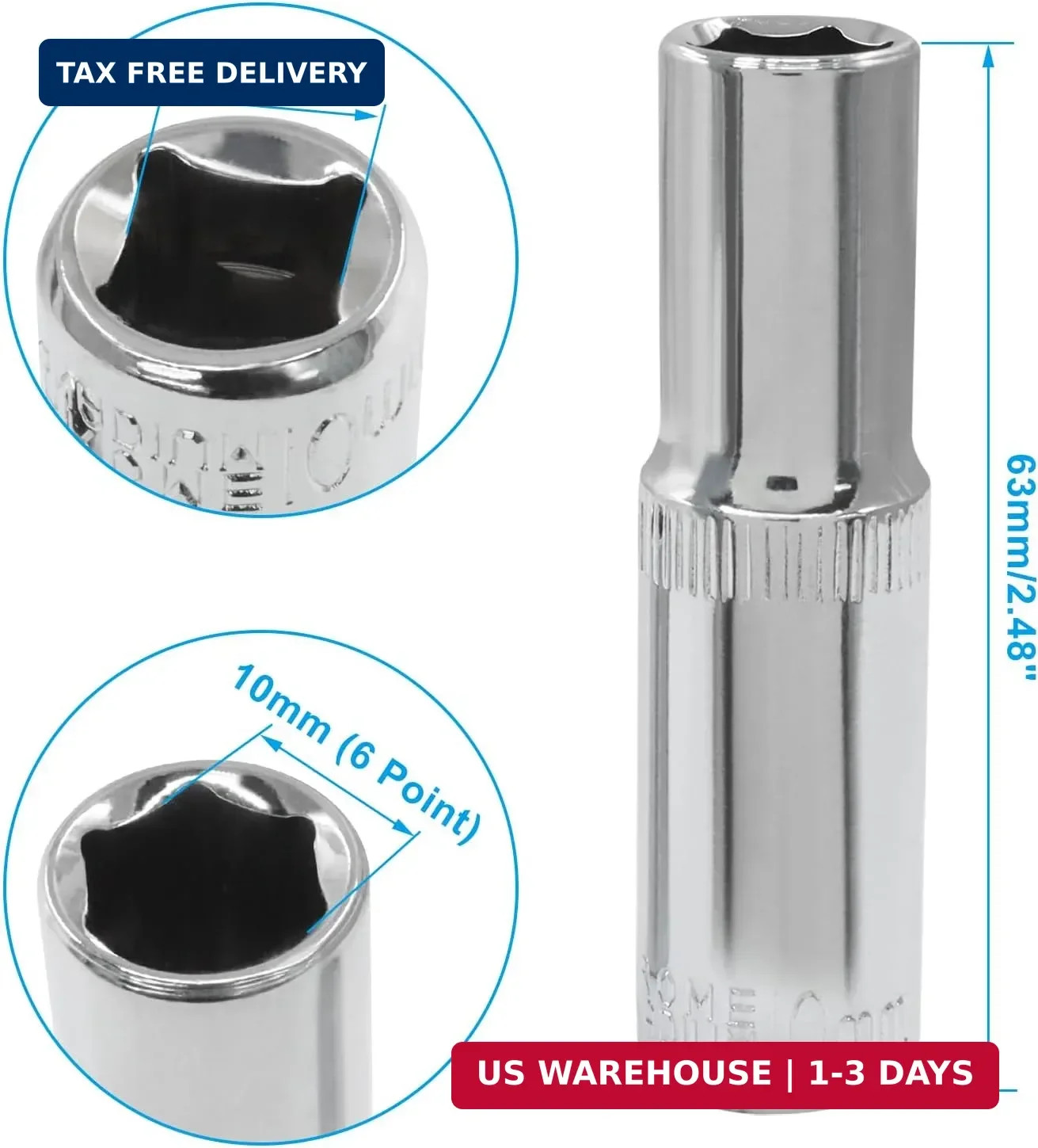 4Pcs Shallow & Deep Socket 10mm Socket 3/8 Inch Drive Metric 6 Point