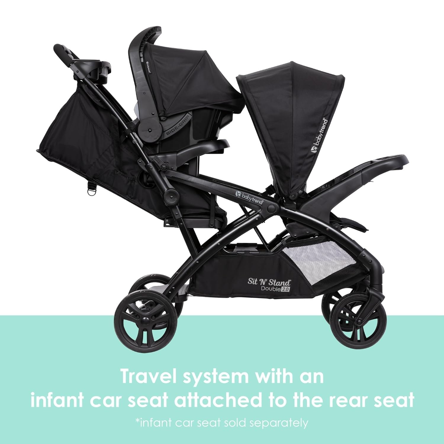 Sit N Stand Double Stroller Dash Black 5 Point Harness Adjustable Canopy