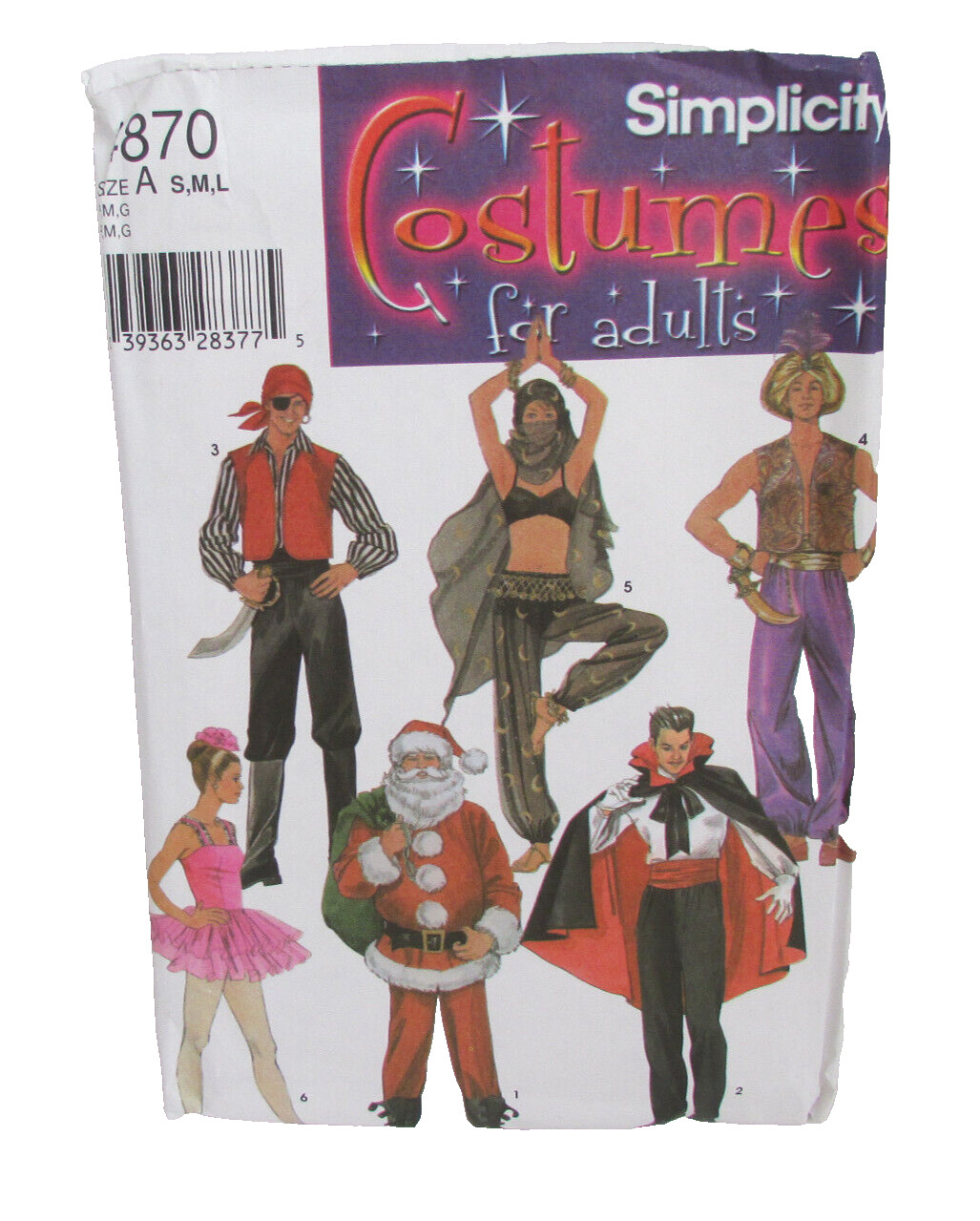 Simplicity #4870 Pirate Santa Vampire Ballerina Gypsy Genie Sz S-M-L - UNCUT