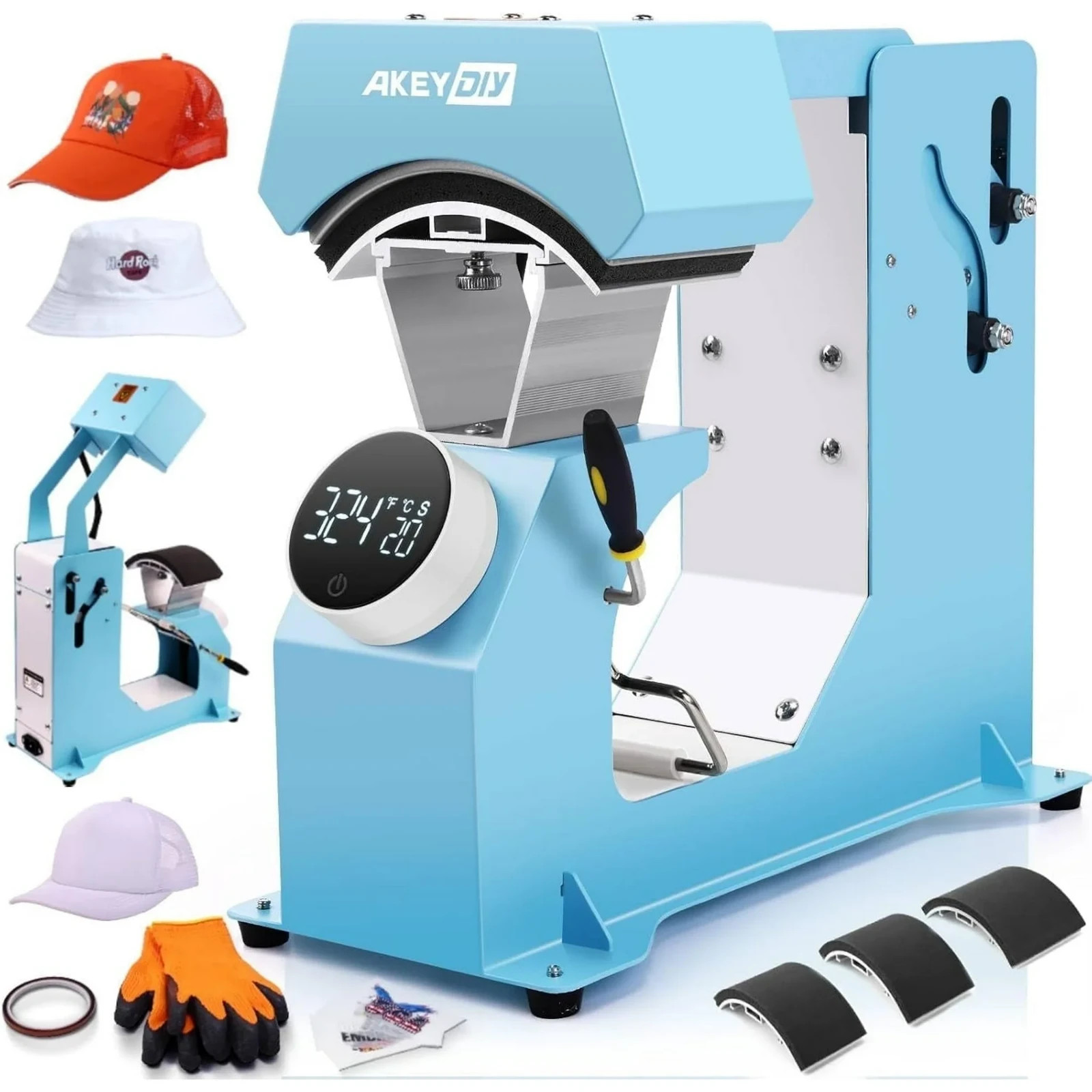 Famous Cap Heat Press Machine, Hat Heat Press with 3pcs Replaceable Heating USA