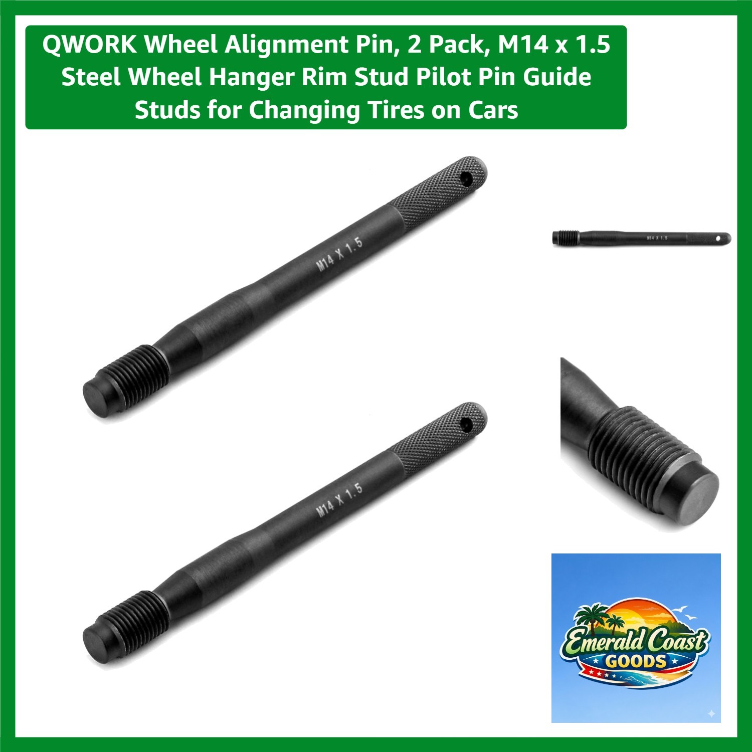 6.3 Inch Wheel Alignment Pilot Pins, M14 x 1.5 - 2 Pack for Accurate Rim Fitment