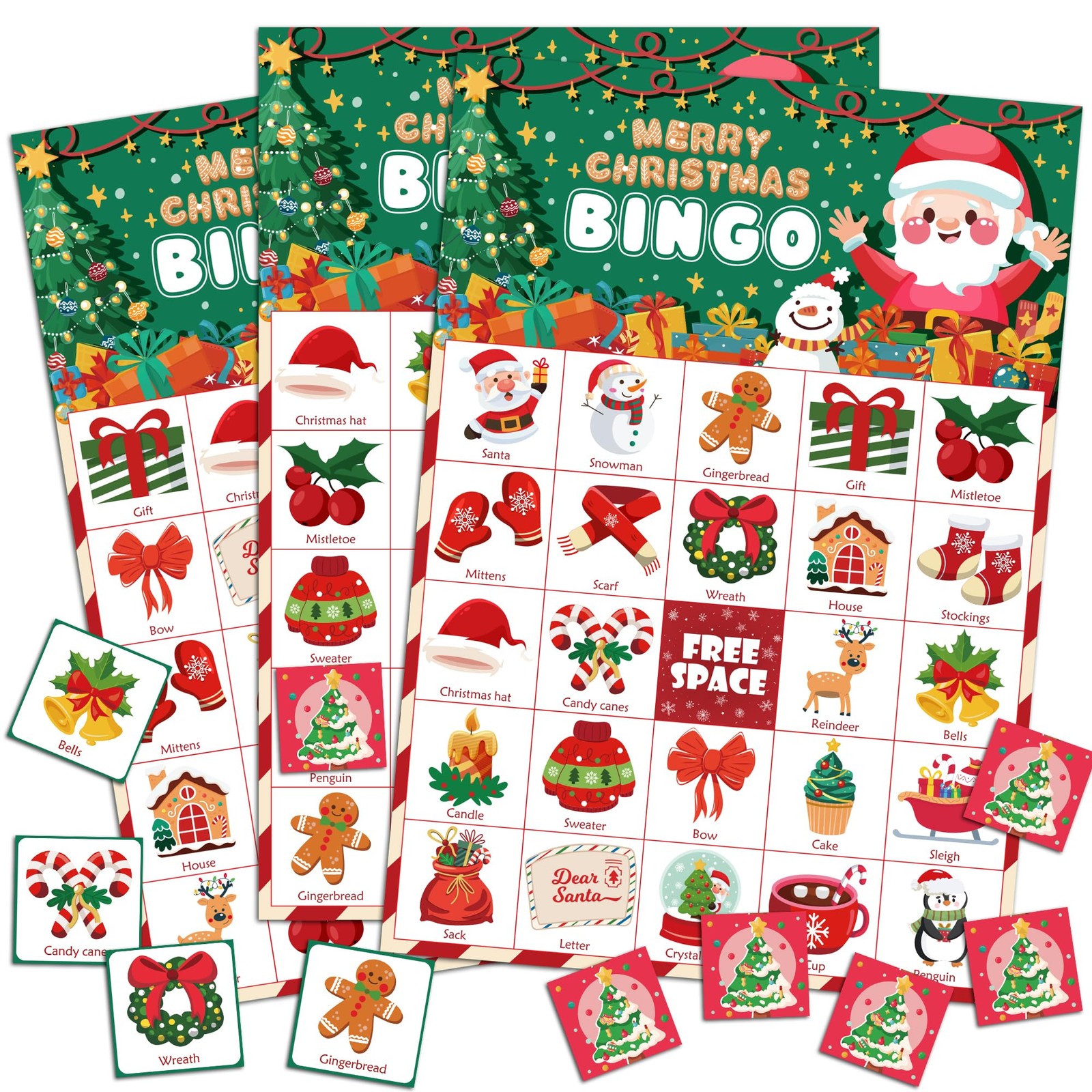 OHOME Christmas Games | Xmas Bingo for Kids - 24 Players Red, Green