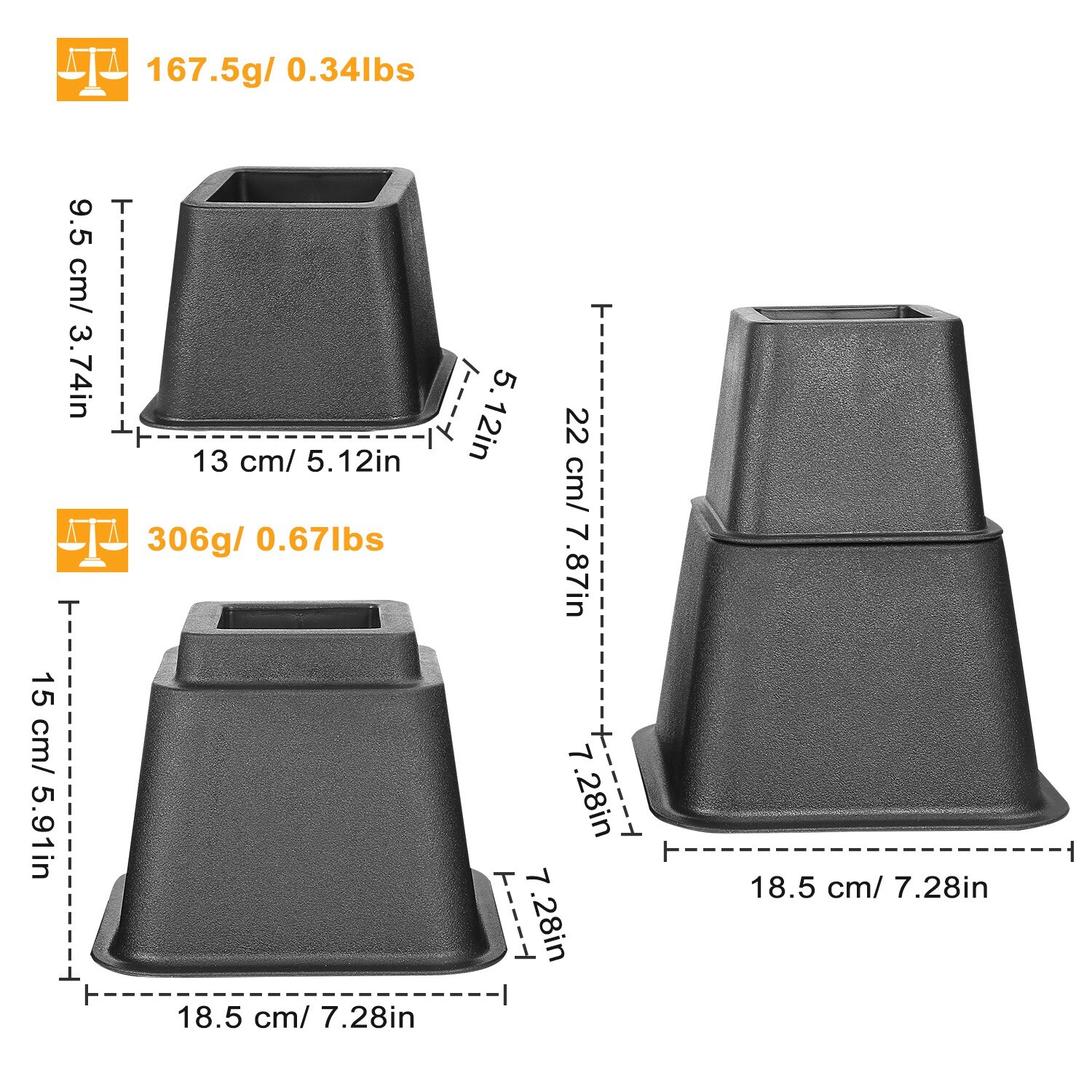 8Pcs Bed Risers Furniture Risers Heavy Duty Bed Sofa Table Chair Lifts Stackable