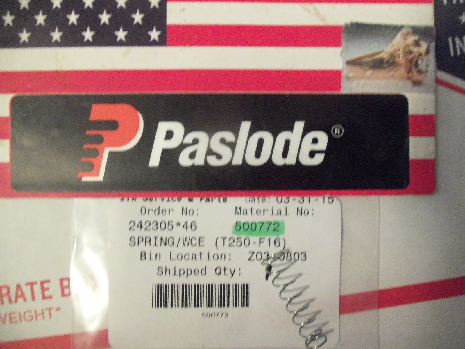 "GENUINE"  Paslode # 500772  SPRING/WCE (T250-F16)