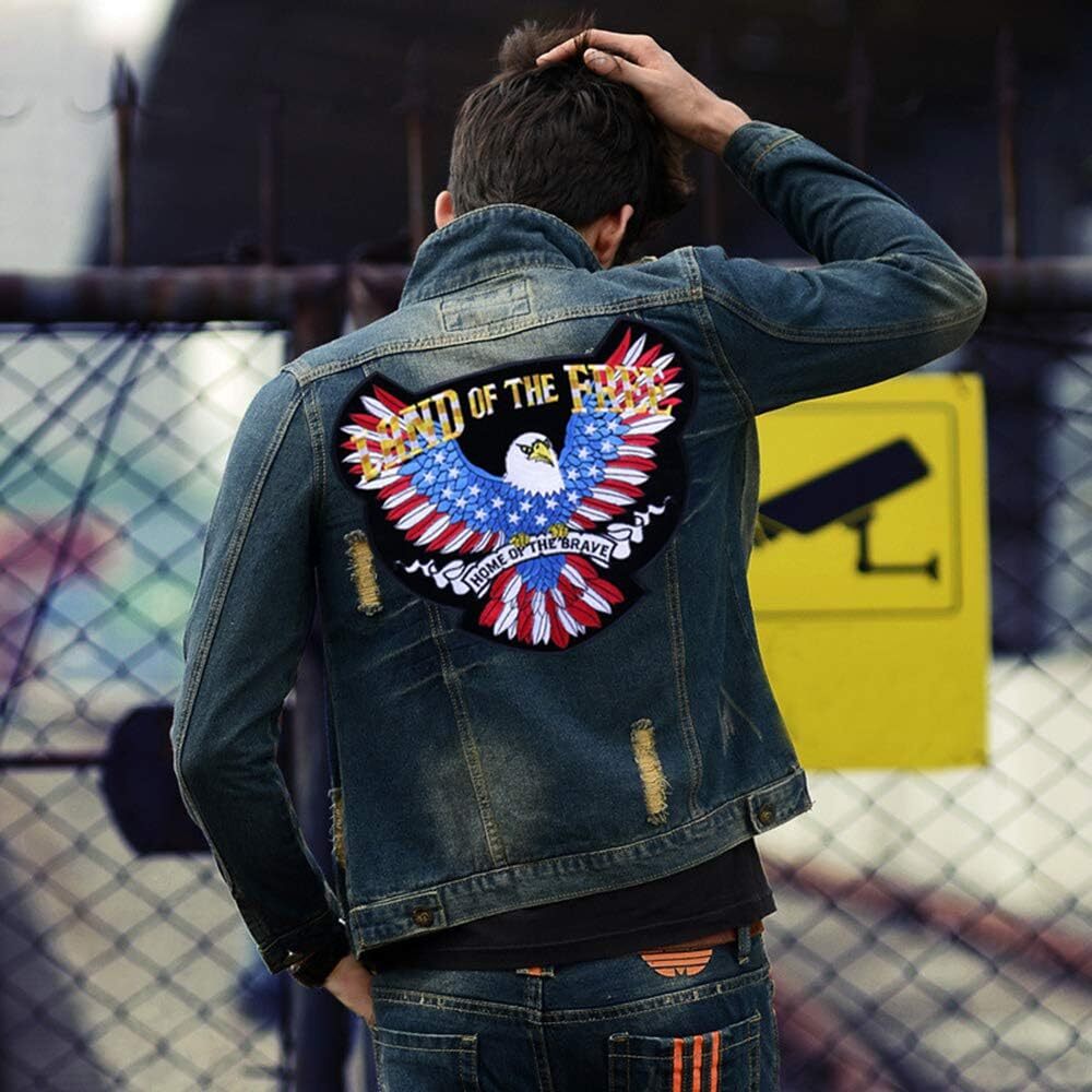 Large American Flag Eagle Patch 11"x10" Sew On Biker Jacket Back Embroidered Mot