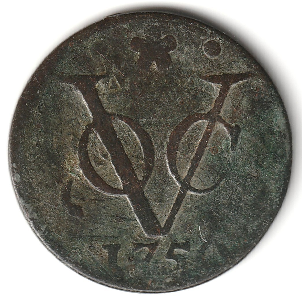 1750 Netherlands East Indies VOC Duit Overstrike Copper Patina Free Shipping