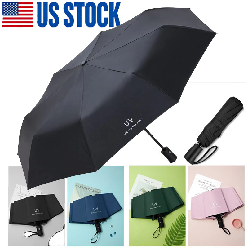 Automatic Black Umbrella Anti-UV Sun/Rain Windproof 3 Folding Compact Umbrella
