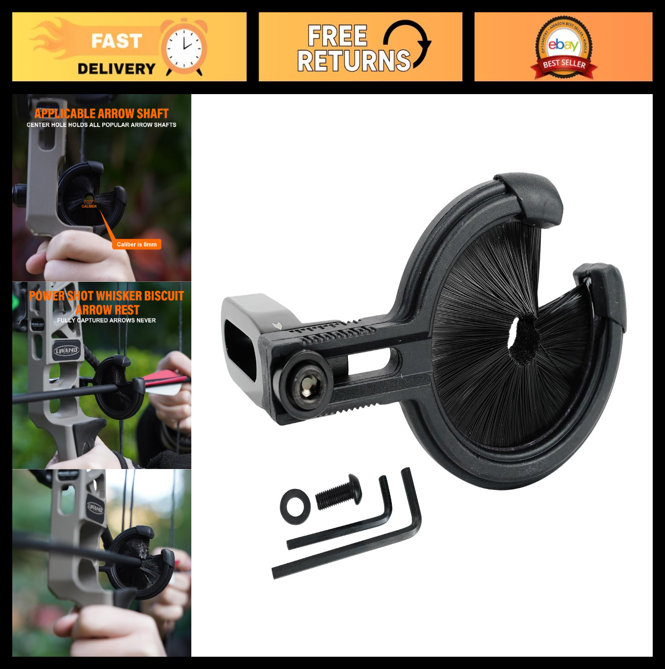 Whisker Biscuit Arrow Rest for Compound Bow | Full Capture Brush, Adjustable, Al