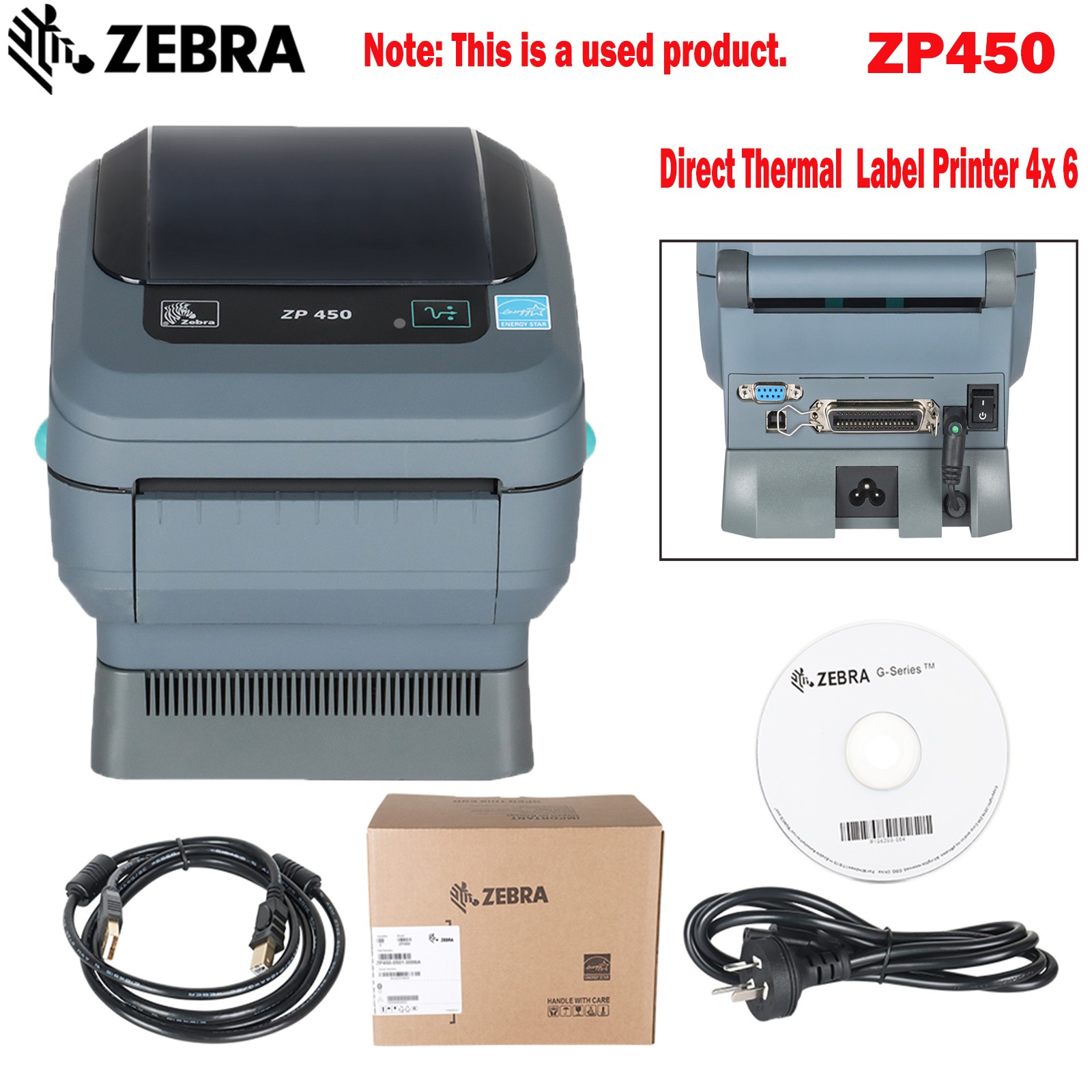 Zebra ZP450 Direct Thermal Shipping Label Printer 4x6 w/Cable Free shipping