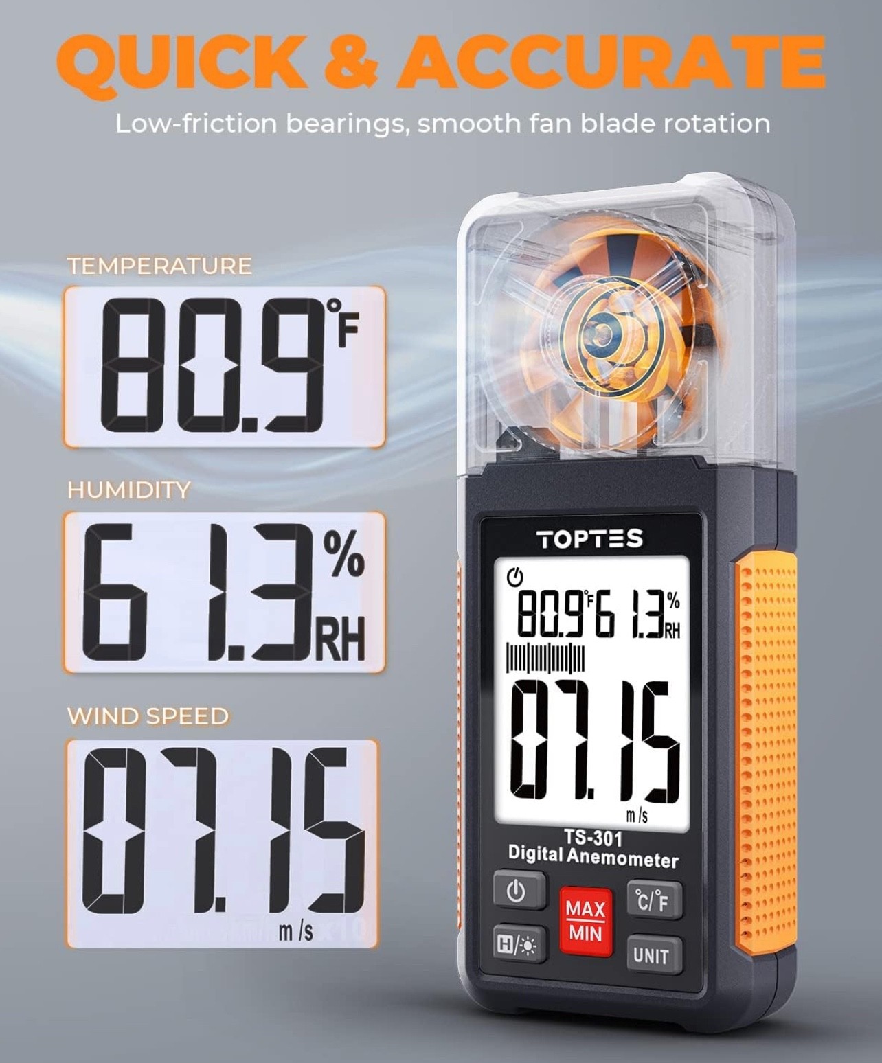 TS-301 Digital Anemometer, Wind Speed Meter with 2.26-inch