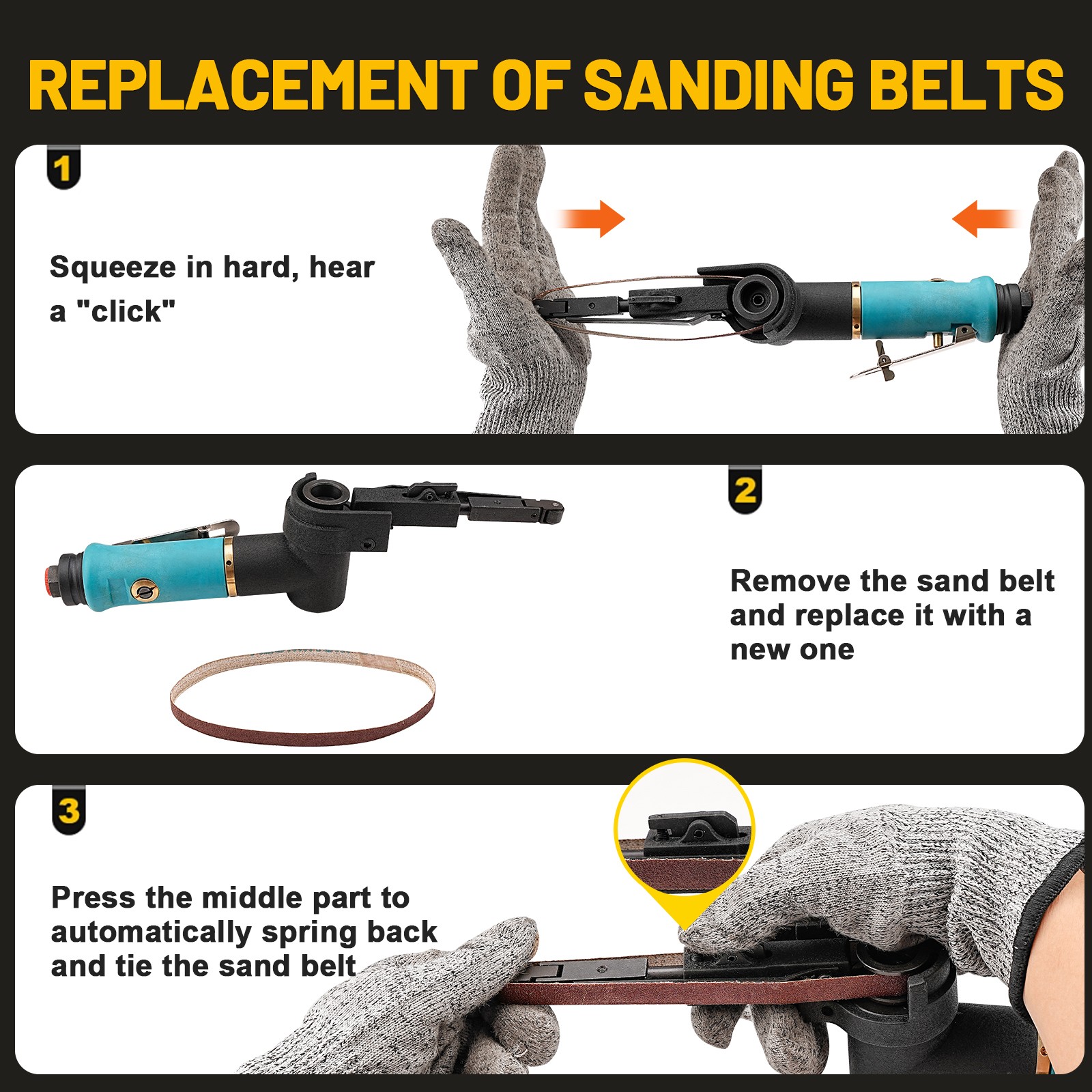 330x10mm Mini Pneumatic Belt Sander Pneumatic Tool With 12Pcs Sanding Belts Kit