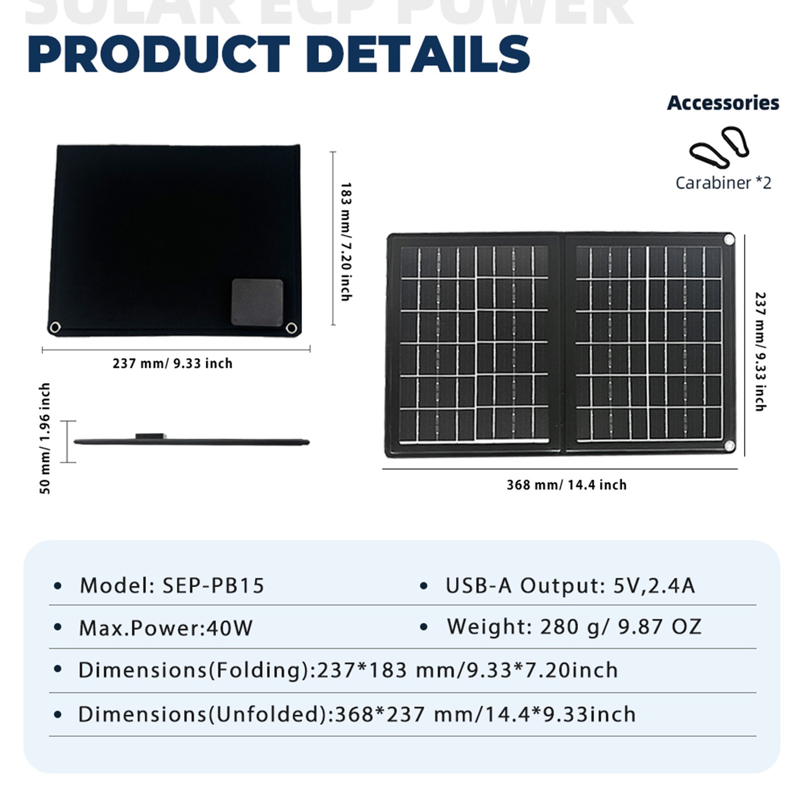 40W Folding Solar Panel USB 5V Output Waterproof Portable Solar Charger