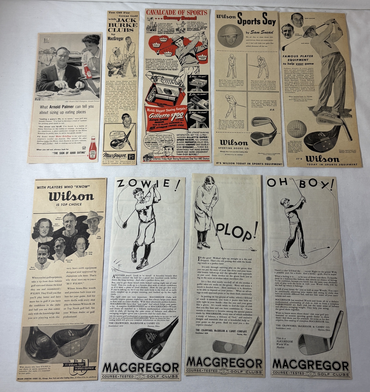 collection/lot of 9 GOLF ads 1920s-60s~Arnold Palmer,Sam Snead,Lloyd Mangrum...