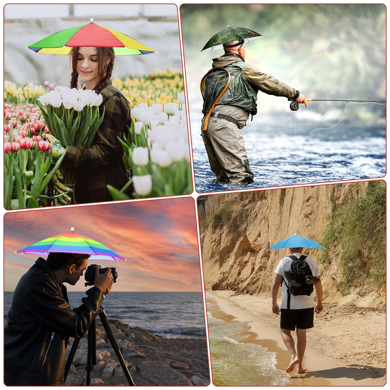 1 Pc 26\" Outdoor Handless Umbrella Hat [Watermelon]