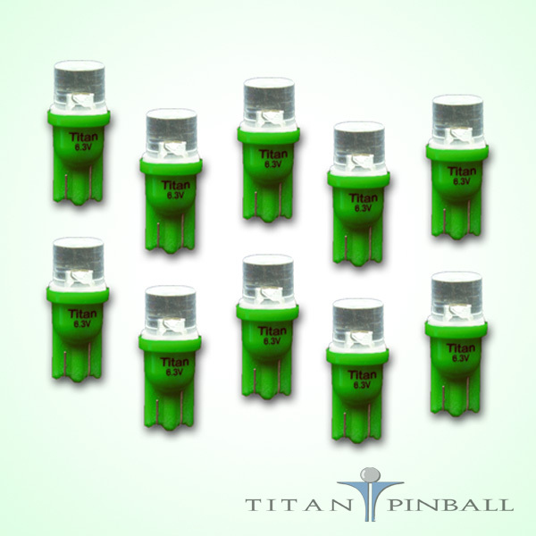 (10 Pack) - 6.3 Volt LED Bulb Flat Top 555 Base (T10) Pinball - GREEN