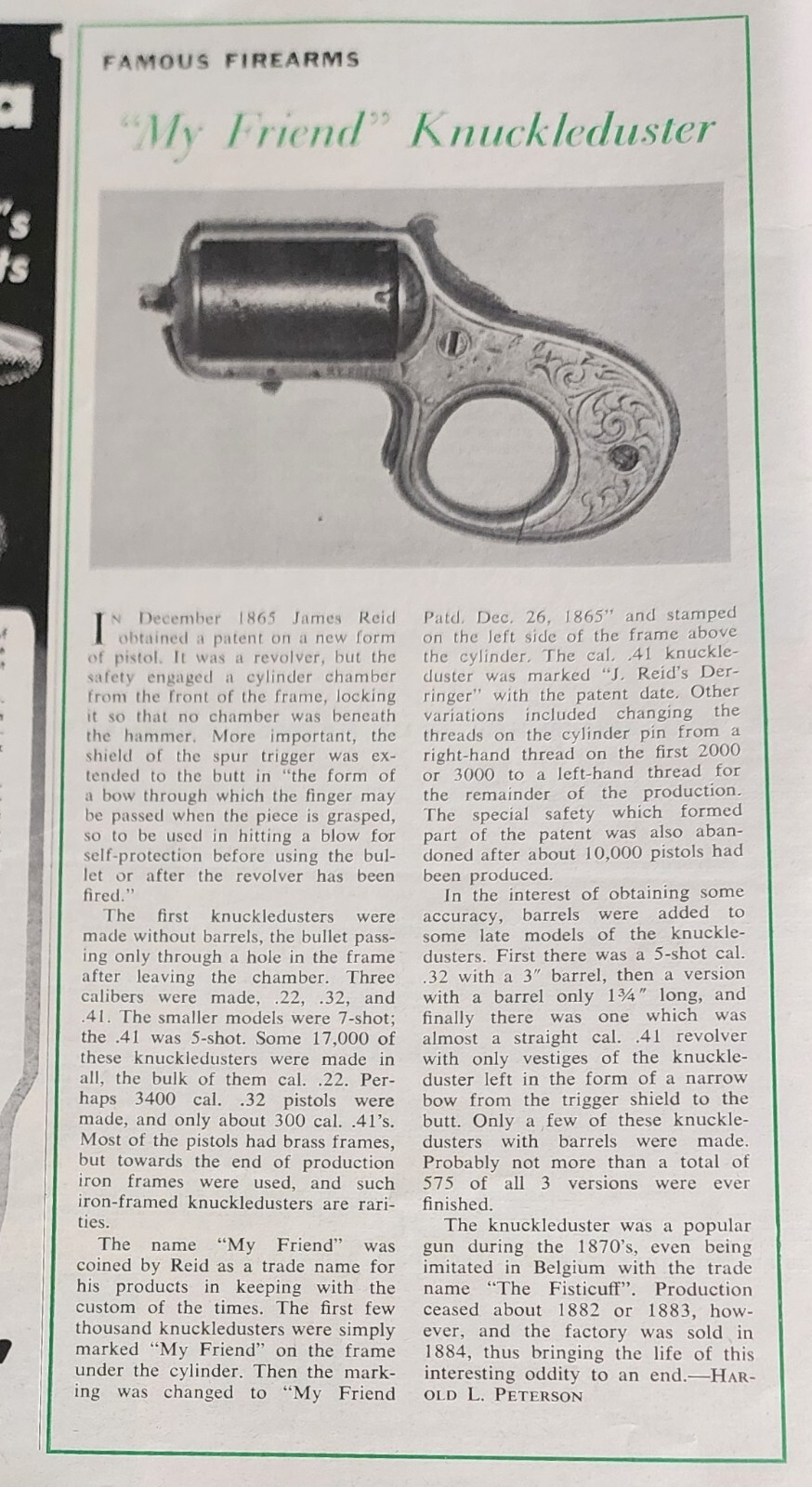 Knuckleduster Revolver Pistol Gun Magazine Picture Vintage Article