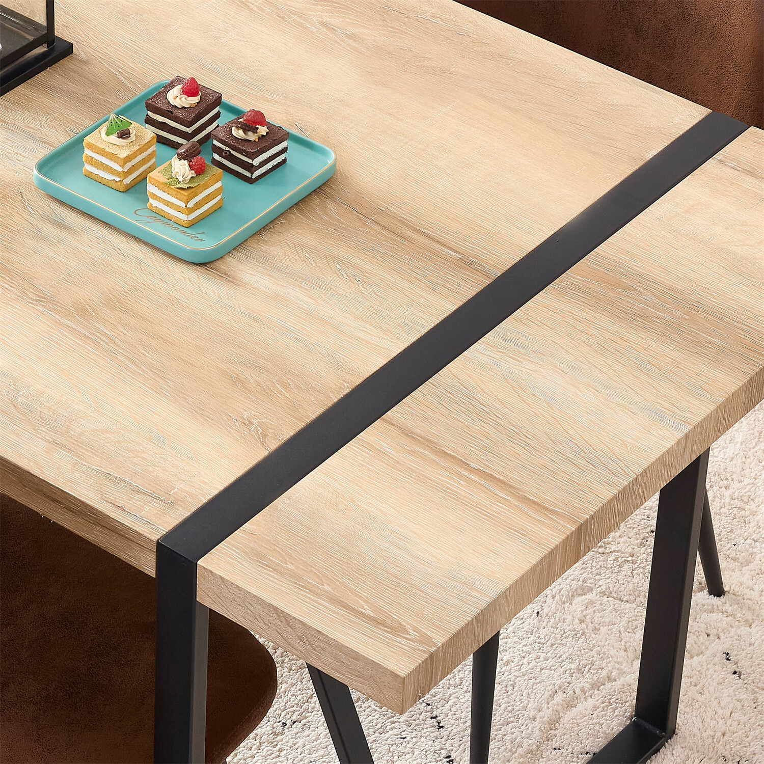 Dining Table Wood Table Kitchen Rectangular Table For 4-6 Person Rustic Brown