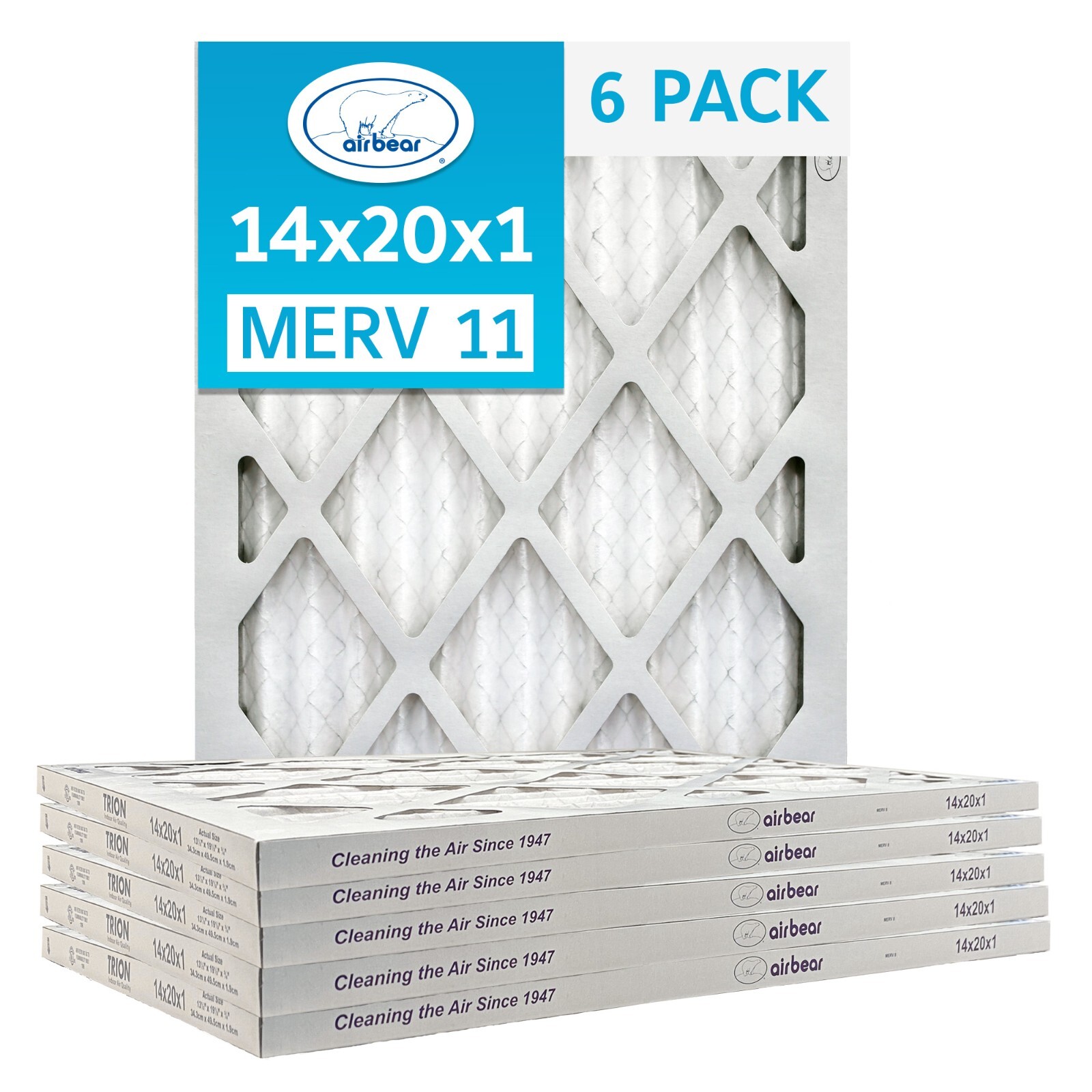 Trion T11-14201-6P - 14" x 20" x 1" Pleated Air Filter (6-Pack), MERV 11