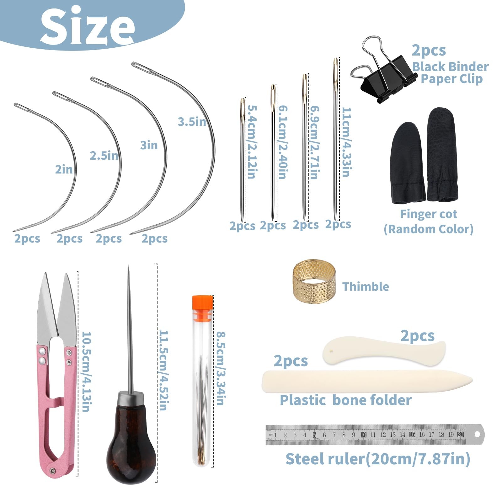 33 Pcs Bookbinding Kit with Bone Folders, Needles, Thread, Ruler, Awl Plastic