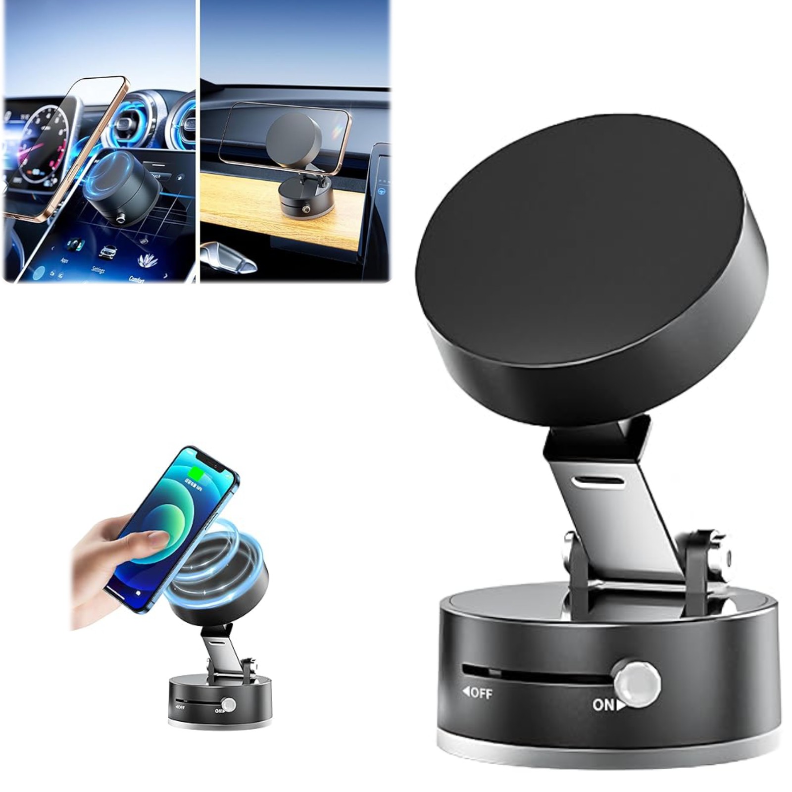 360°Vacuum Strong Magnetic Phone Holder Suction Cup Car Stand Foldable Car Mount