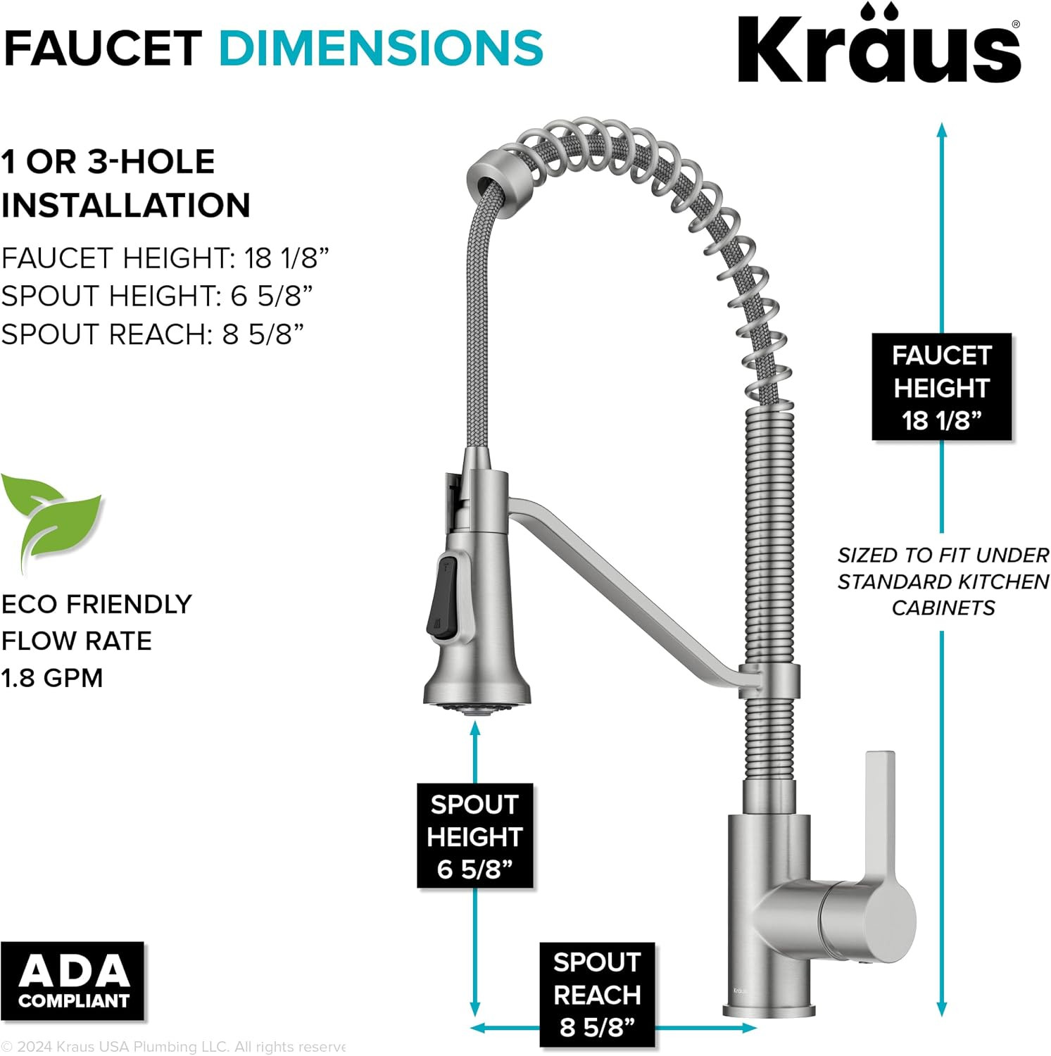 KRAUS Britt Spot-Free Stainless Steel 2-Function Pull-Down Kitchen Faucet