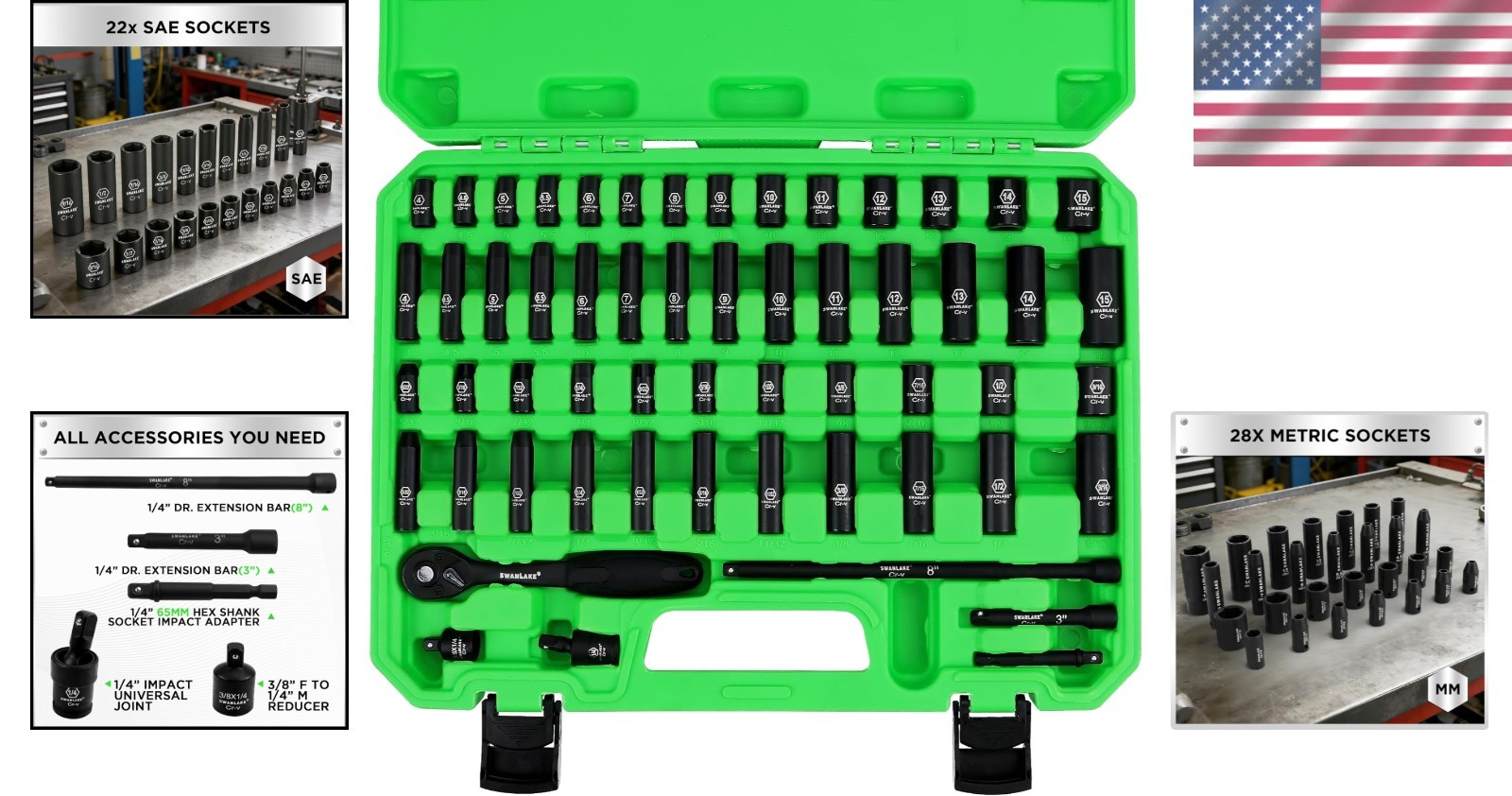 Professional SAE & Metric Socket Set with Ratchet