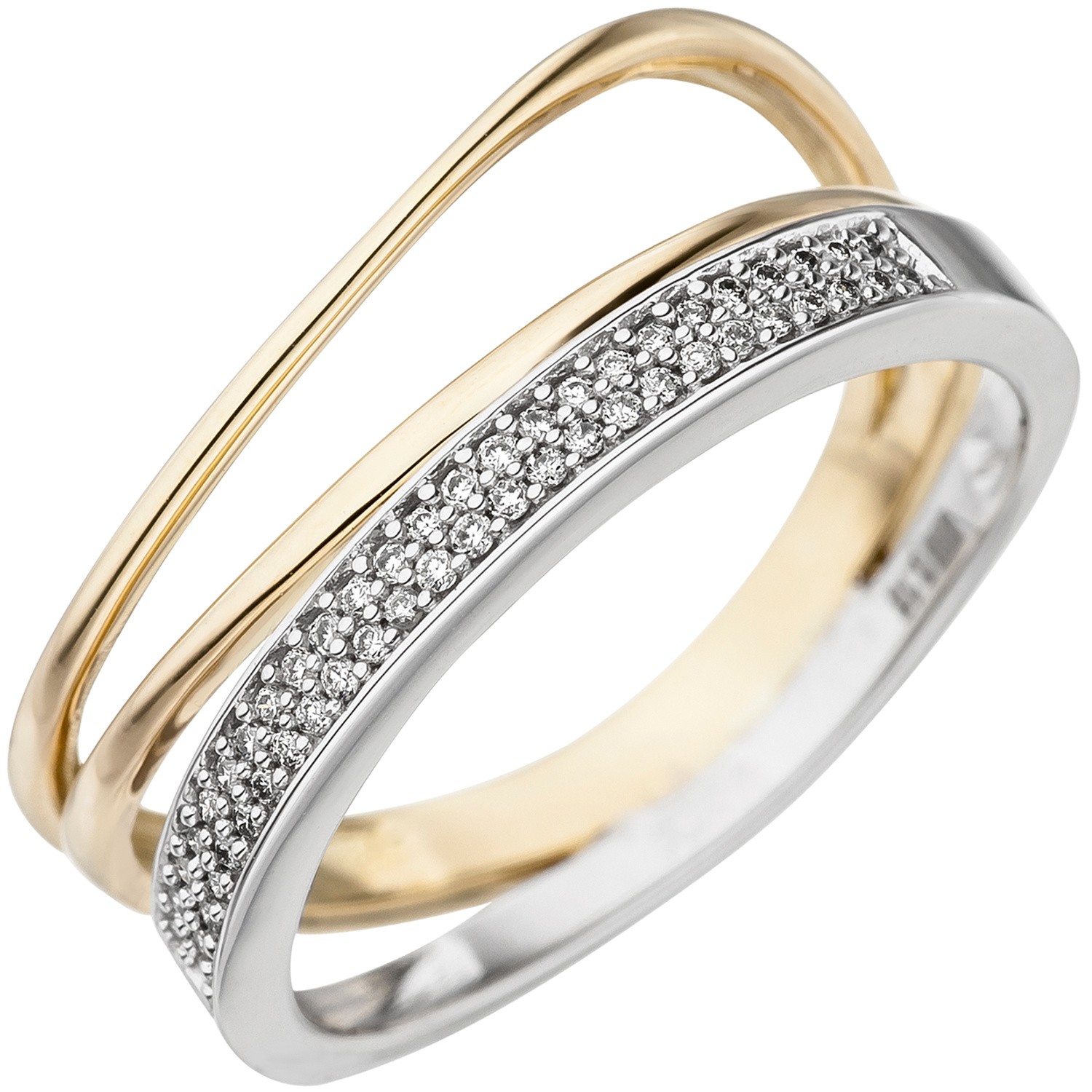 Jobo ladies' ring 585 gold yellow gold White gold two-tone 51 diamonds brilliant gold