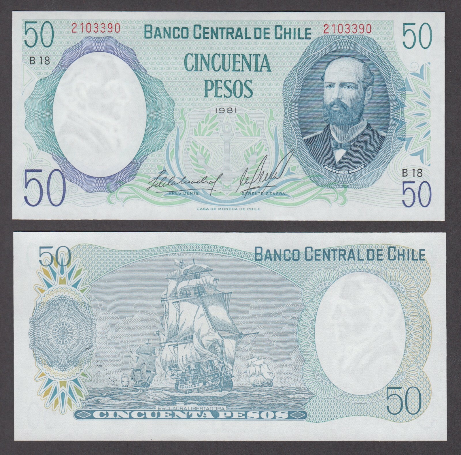 CHILE P.151b 50 PESOS 1981 SERIES B18 UNCIRCULATED  LOW SHIPPING WE COMBINE 2103