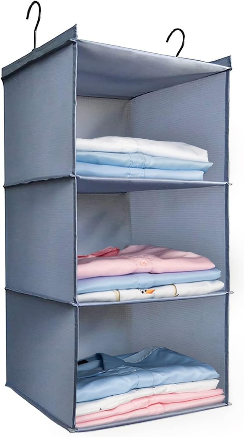 Hanging Closet Organizer and Storage 3-Shelf, Easy Mount Grey