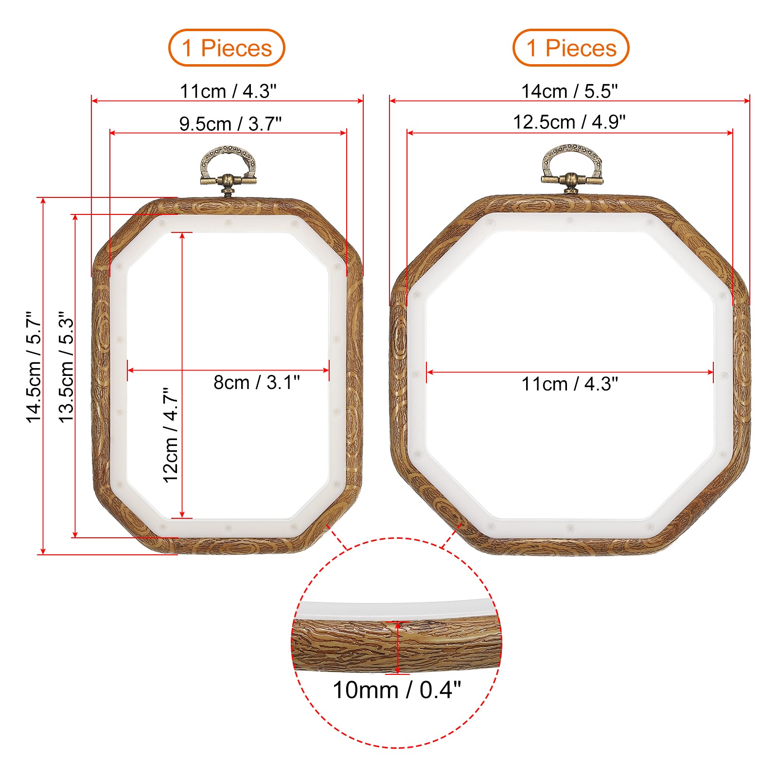 4 Pack Embroidery Hoops Circle Oval Rectangular Octagonal Cross Stitch Ring