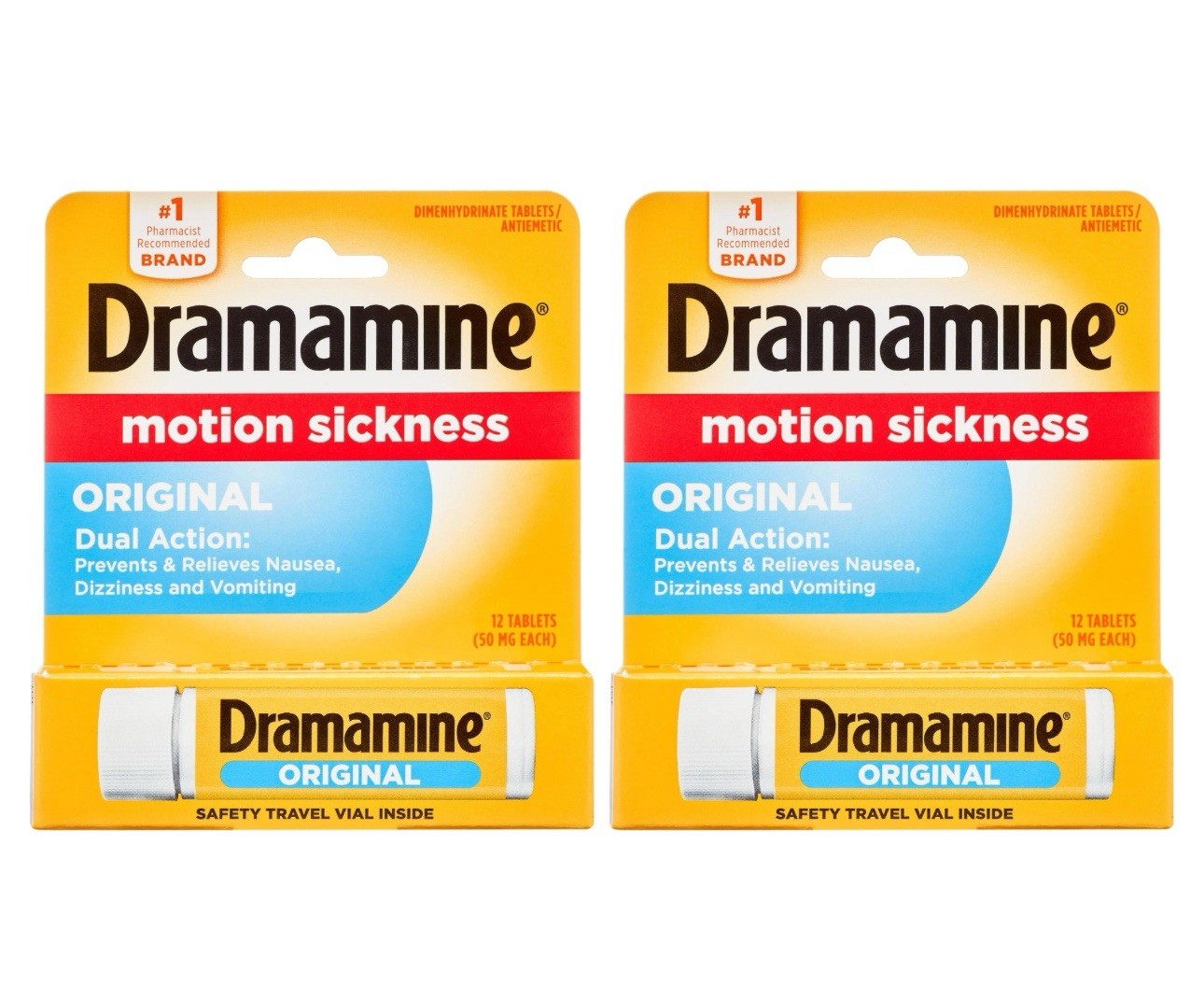 2 Pack, Dramamine Original Formula Motion Sickness 12 Count Each Exp. 08/26