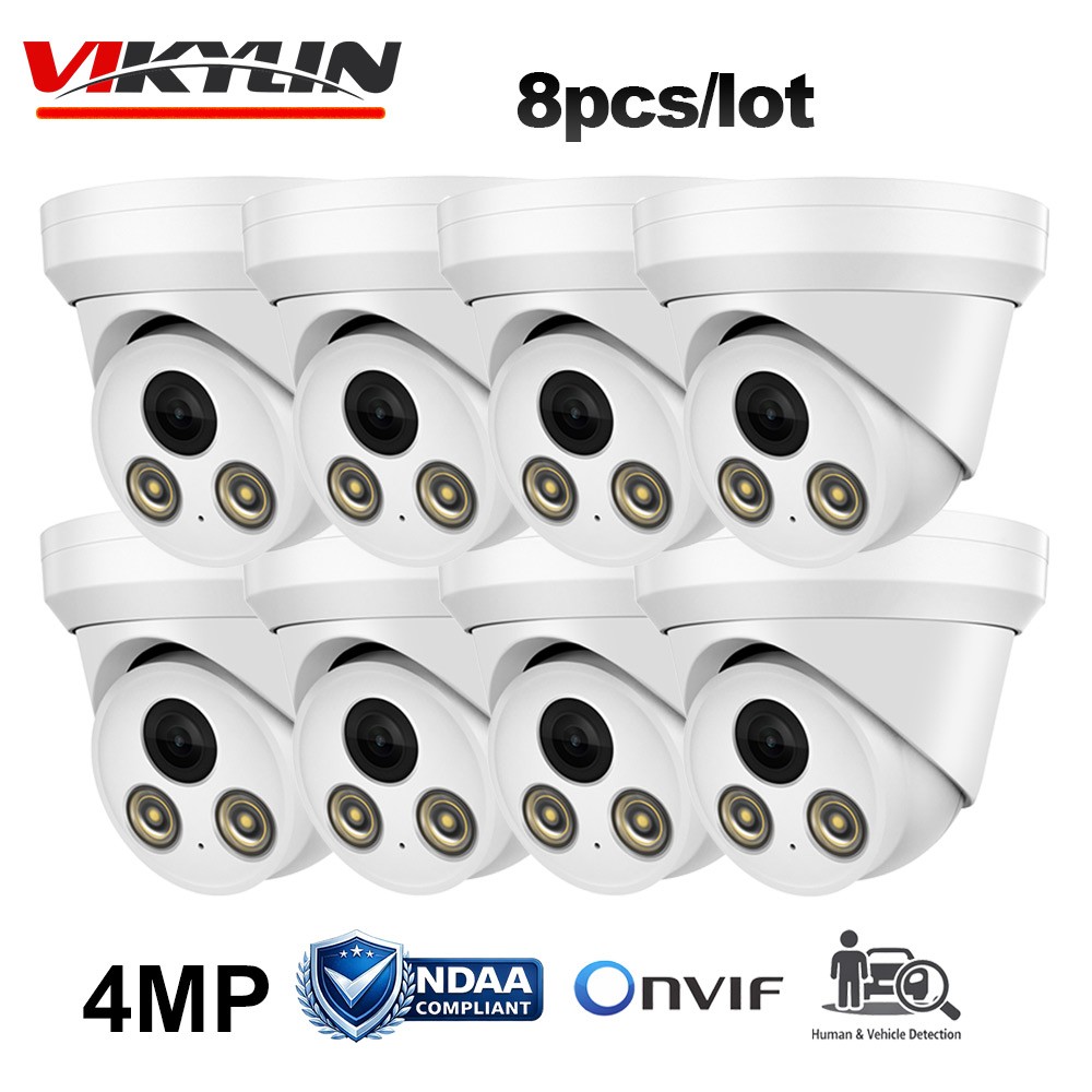 8pcs Vikylin Full Color Mic 4MP IP Camera Wired Onvif Outdoor Indoor CCTV