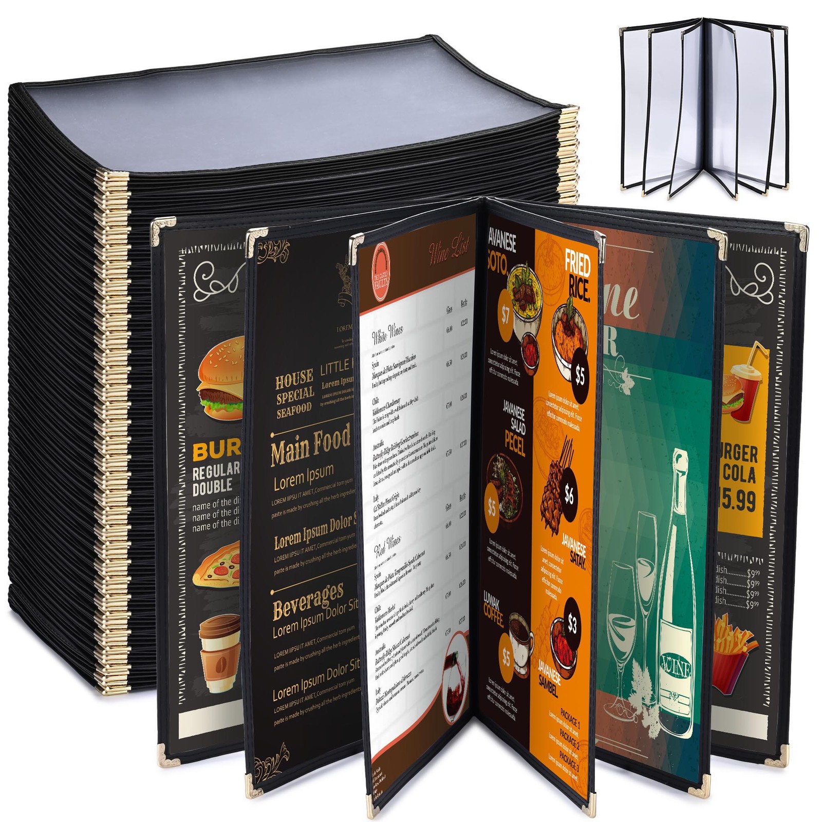 WeChef 30 Pack Menu Covers 8.5 x 14" Book Style 6 Pages 12 Views Restaurant Bar