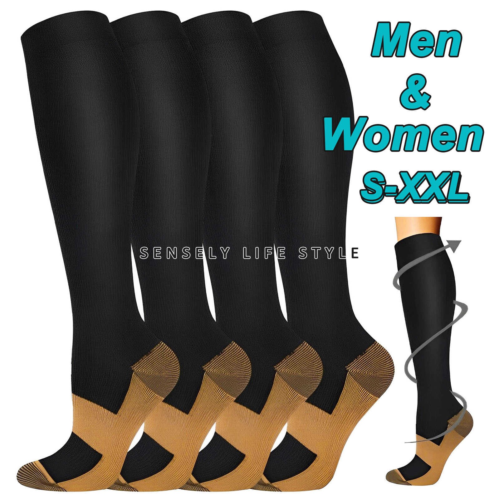 3 Pares Medias De Compresión Para Hombres Y Mujeres Profesionales 15-20 MmHg US