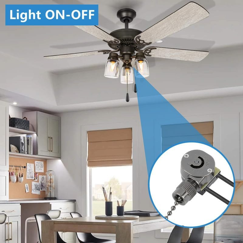 Hunter Ceiling Fan Light Switch ZE-109M - Pull Chain On/Off Switch - Black Chain