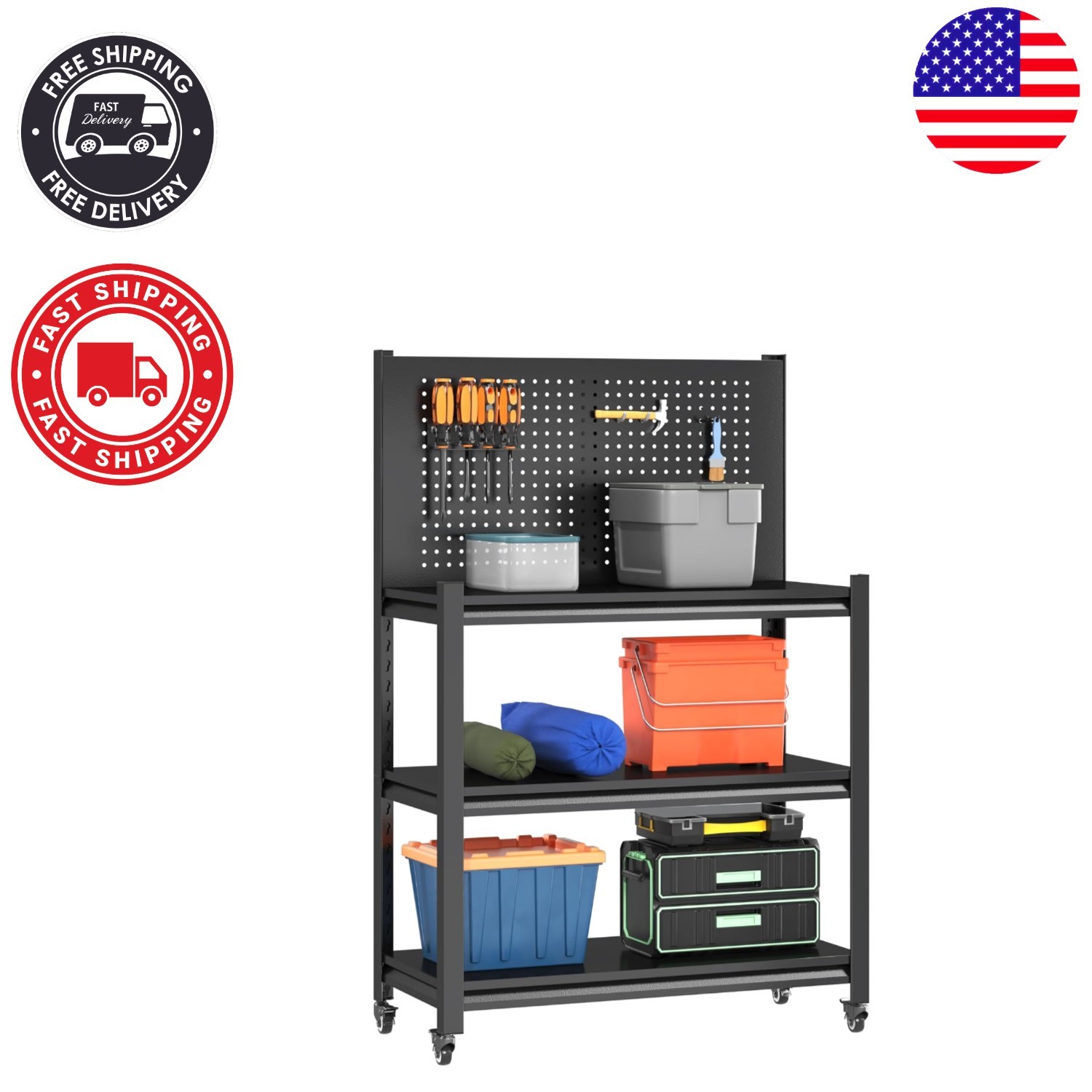 48" Heavy Duty Adjustable Workbench with Pegboard & Storage - Perfect for Garage