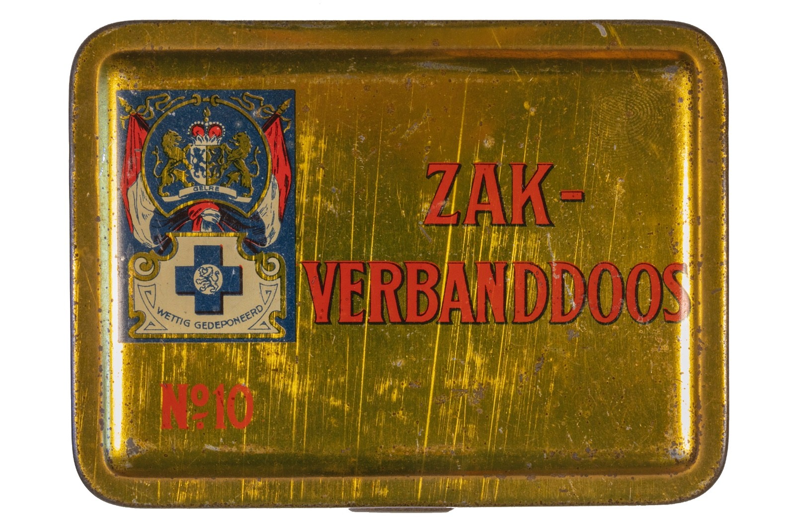 Rare 1930’s Dutch “Zak Verbanddoos” litho hinged first aid kit tin in good cond