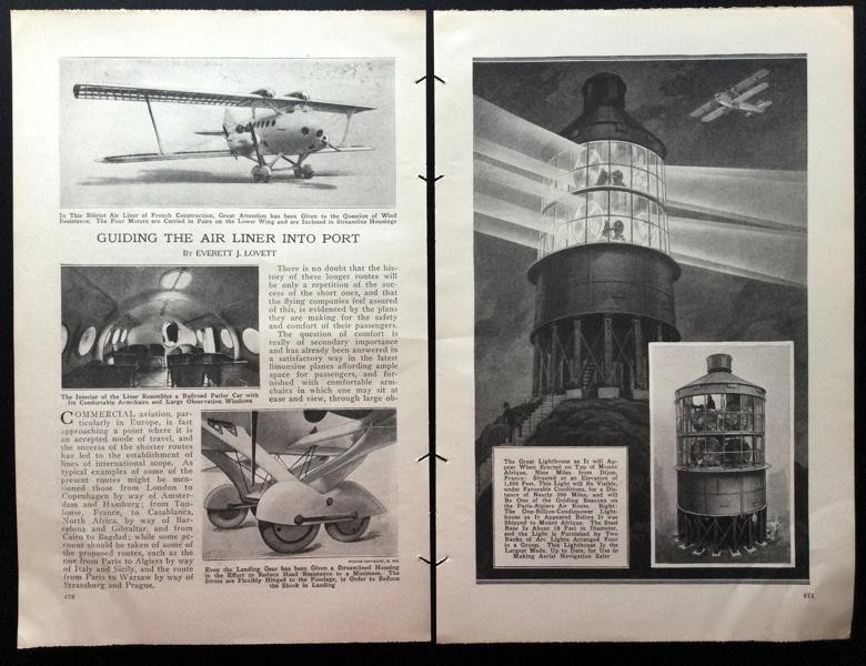 Mt. Afrique Lighthouse 1922 article “Guiding the Airliner to Port” Blériot-Spat