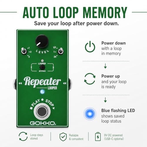 GK-27 Looper Pedal for Electric Guitar, 11-Min Loop Recording REPEATER Looper