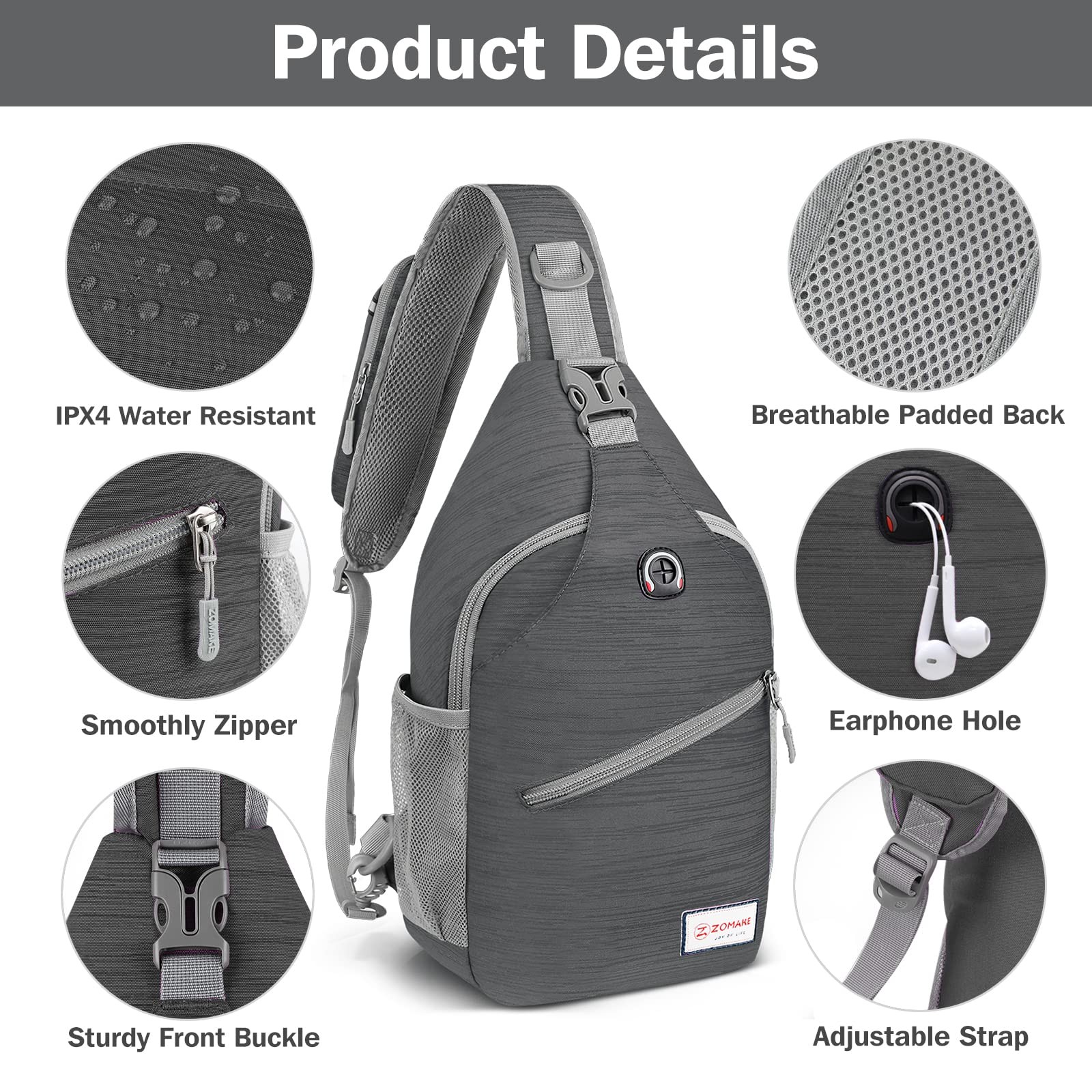 Sling Bag,Small Crossbody Sling Backpack,Water Resistant Shoulder Daypack for...