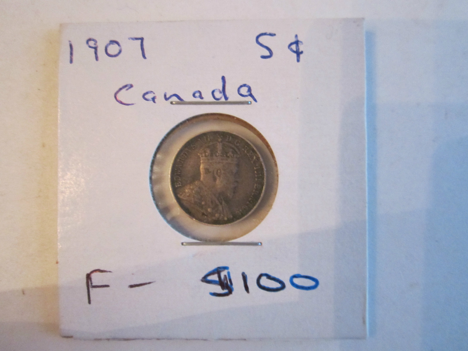 1907 CANADA 5 CENT COIN - 90% SILVER - NICE CONDITION -