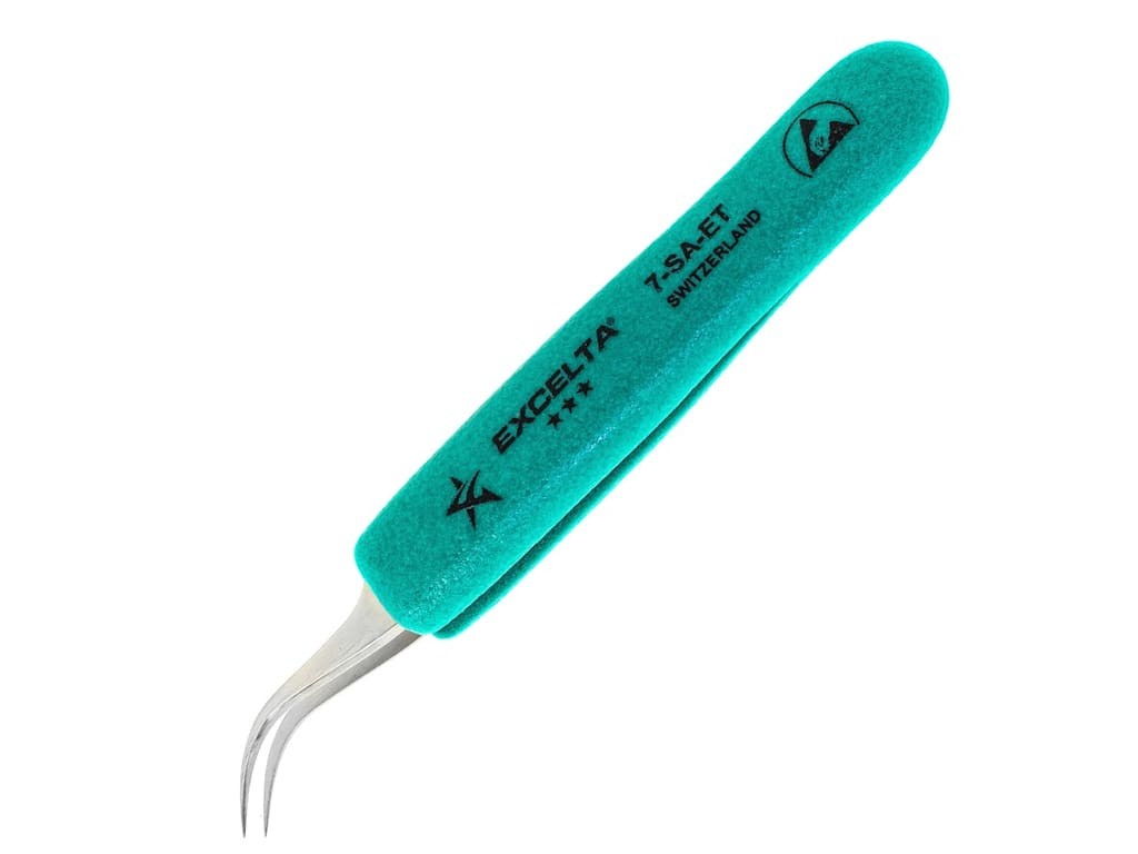 Excelta 7-SA-ET Tweezers, 3-Star, Curved Very Fine Point, Anti-Mag. SS, Ergo, 5'