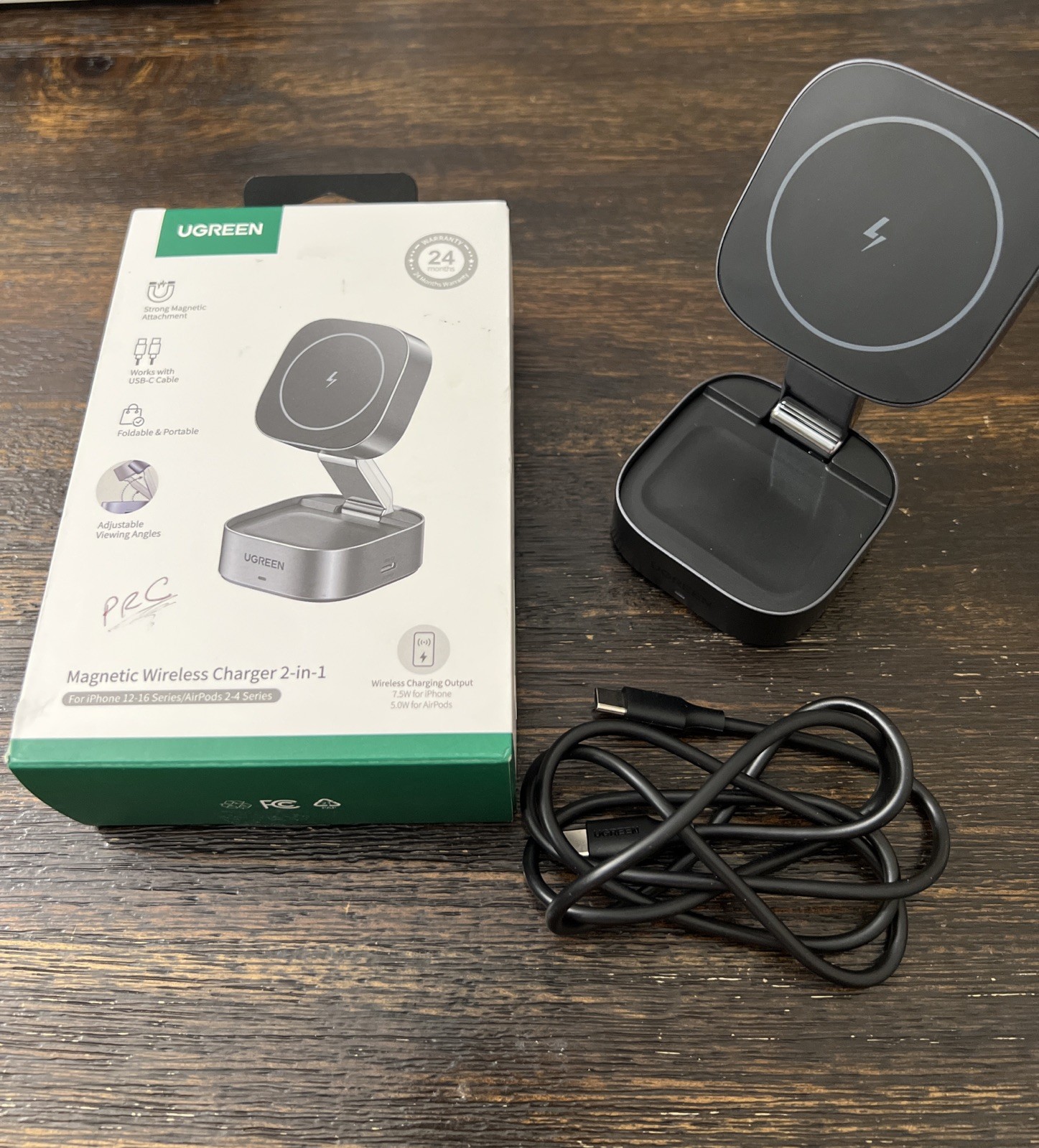 UGREEN MagFlow 2-in-1 Wireless Charger for iPhone 12-16, AirPods PREOWNED!