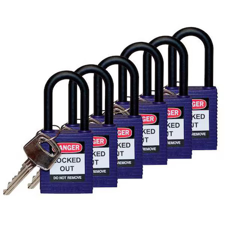 Brady 123349 Lockout Padlock, Keyed Alike, Nylon, Purple, 1 1/2 In Shackle