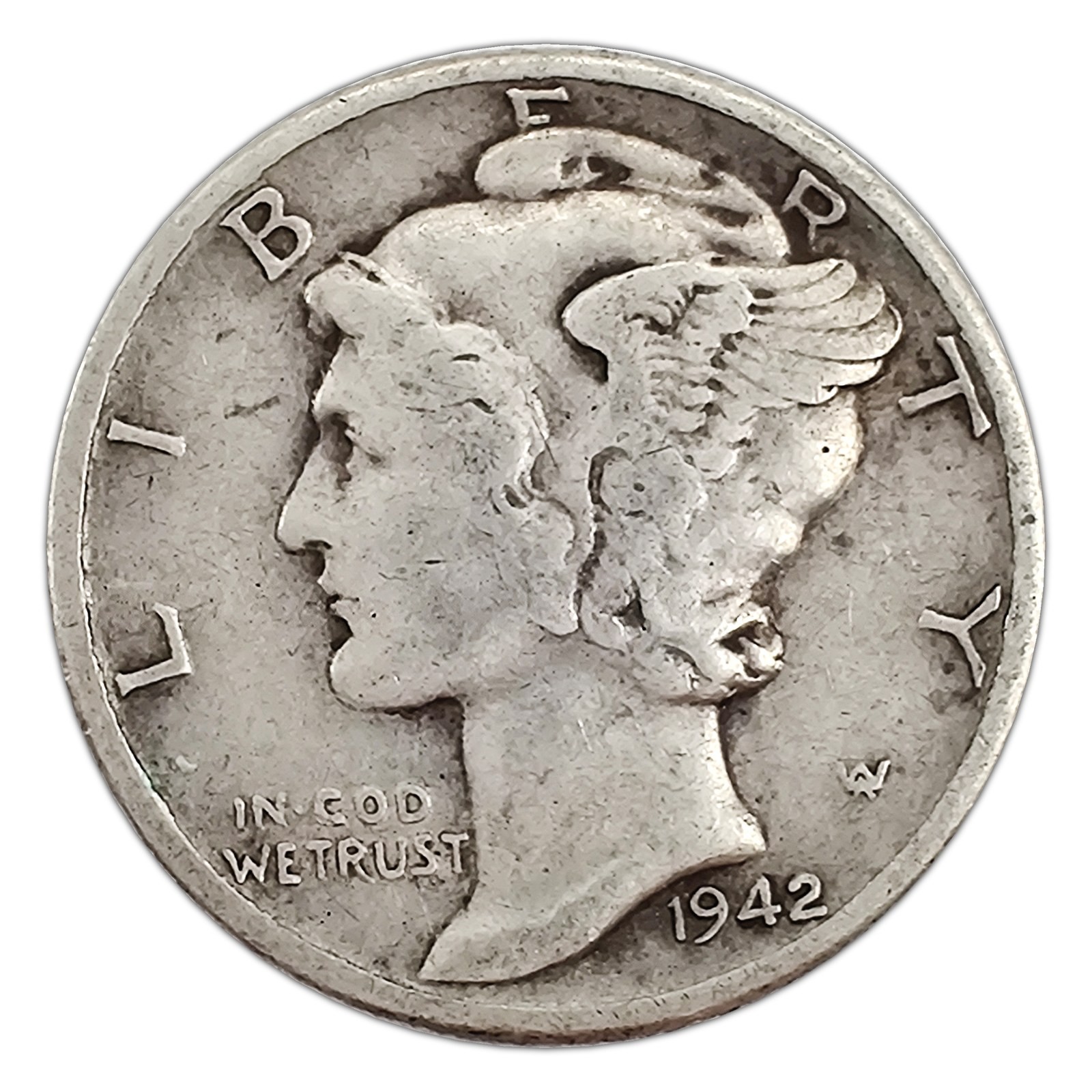 1942-D Mercury Dime VF Very Fine 90% Silver